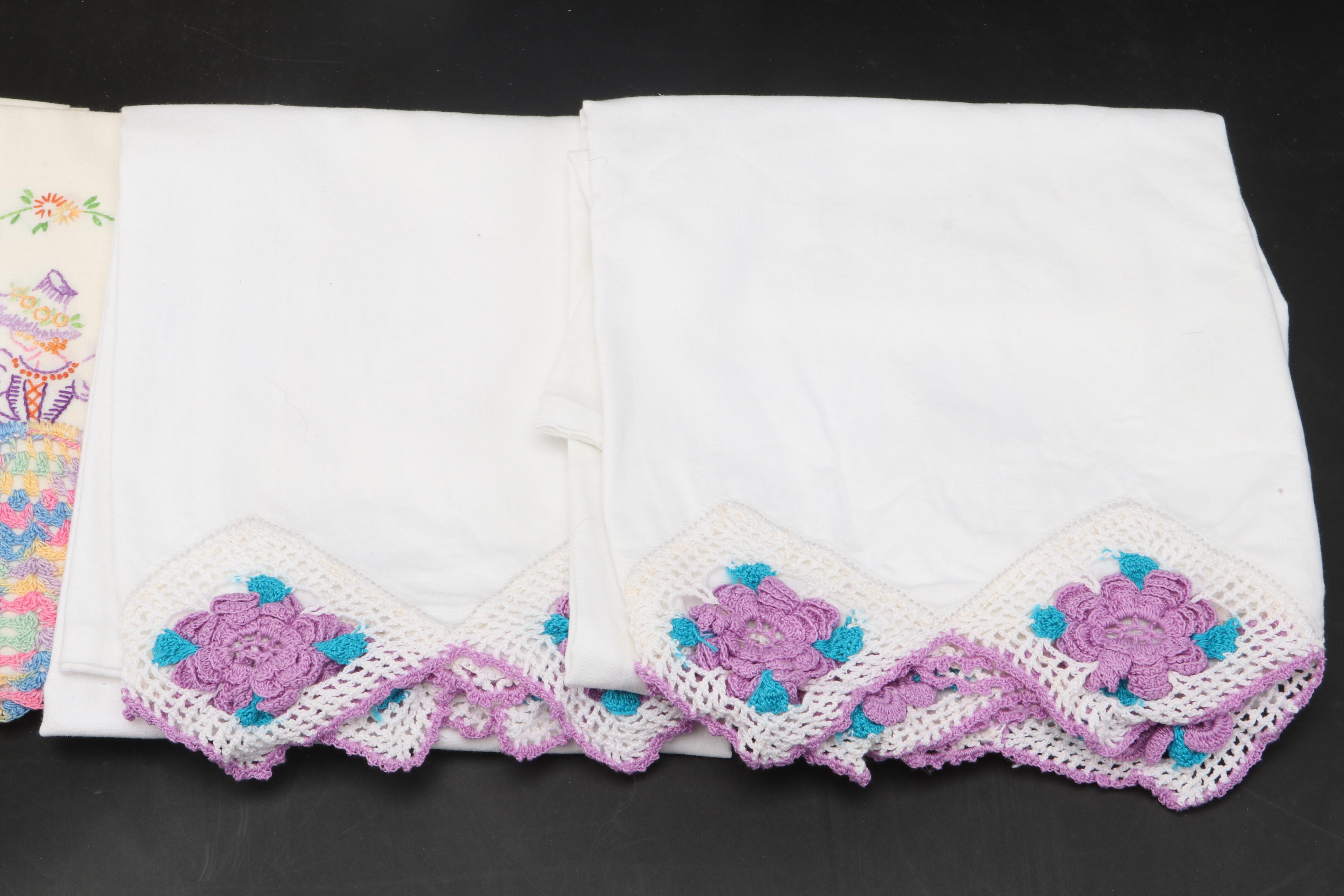 Crochet and Embroidered Embellished Pillow Cases