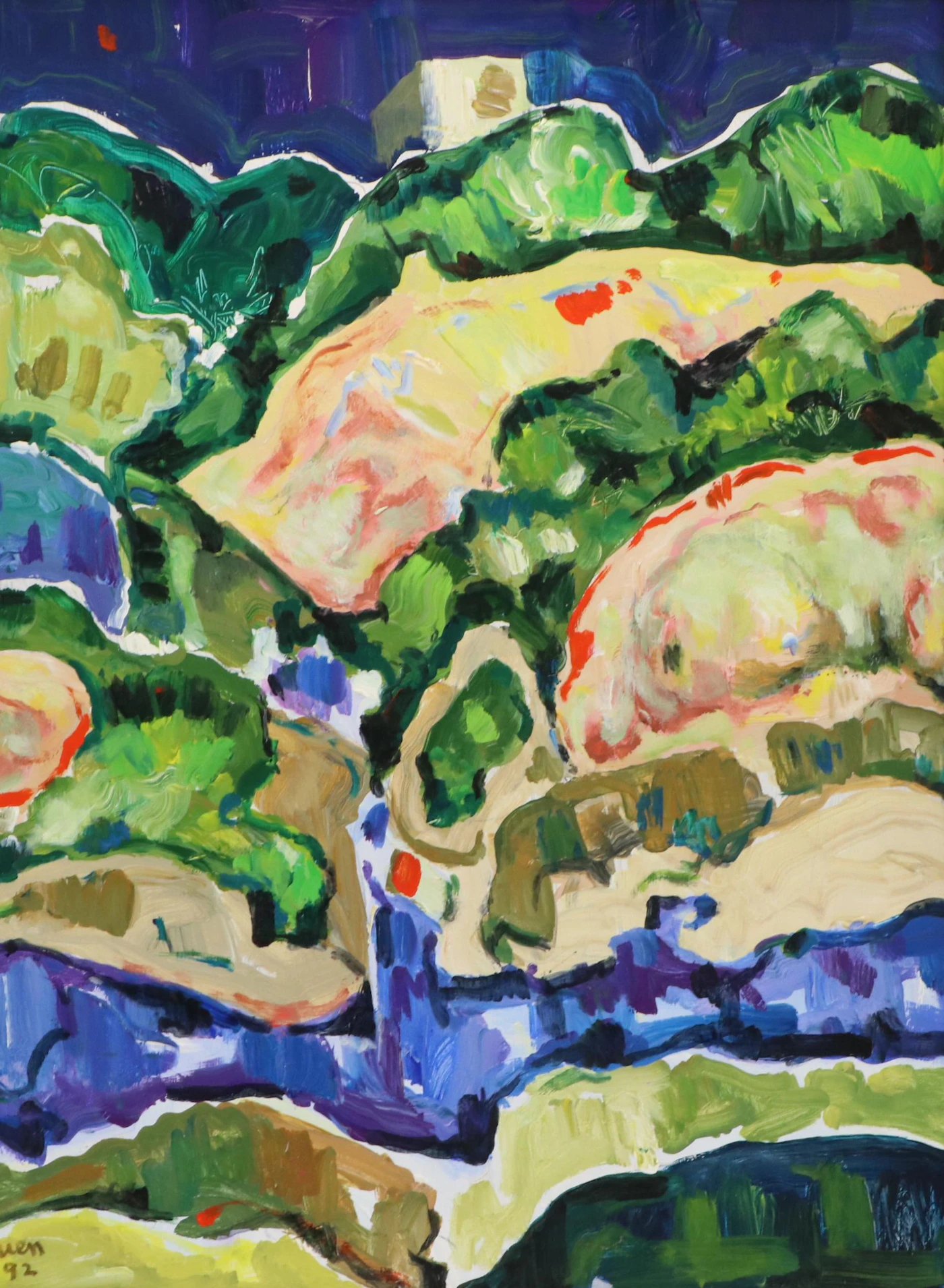 Gwen Doppler Stylized Acrylic Painting of Abstract Landscape, 1992 | EBTH