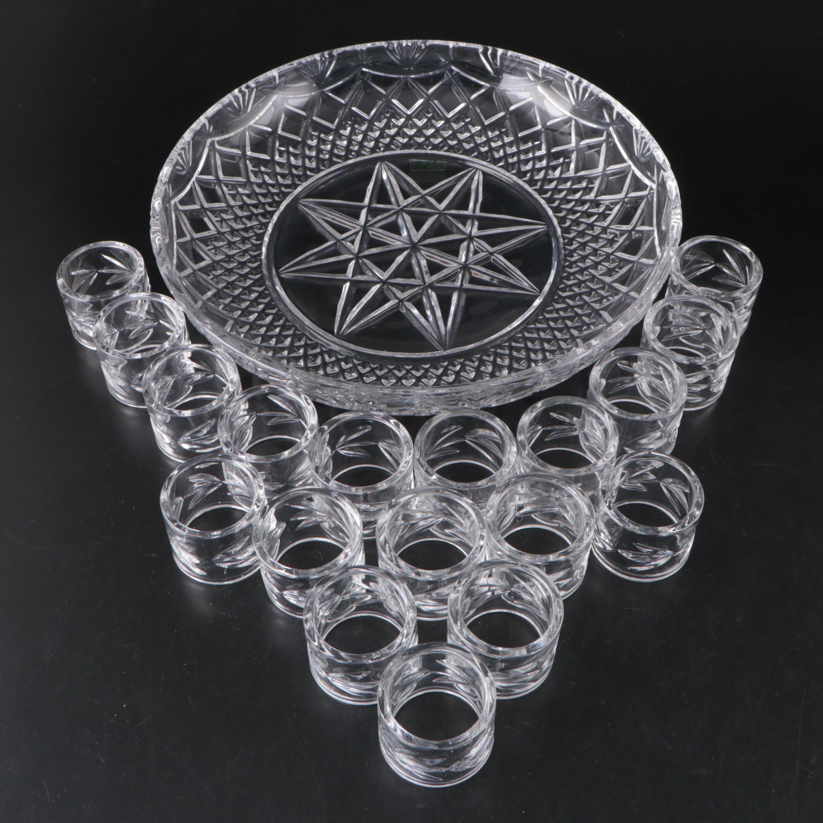 Galway Irish Crystal Glass Napkin Rings and Decorative Bowl