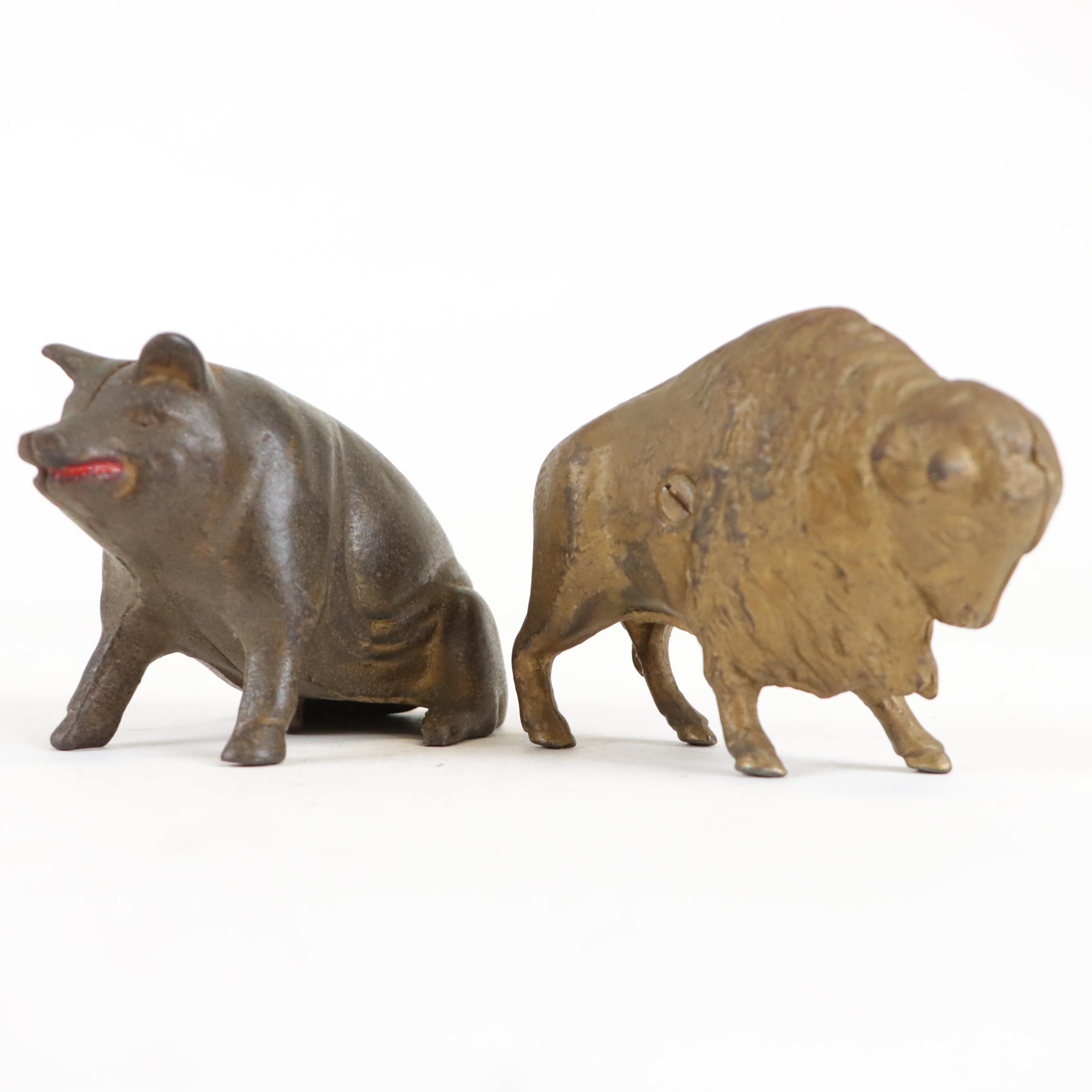 Small A. C. Williams Cast Iron Buffalo and Piggy Banks