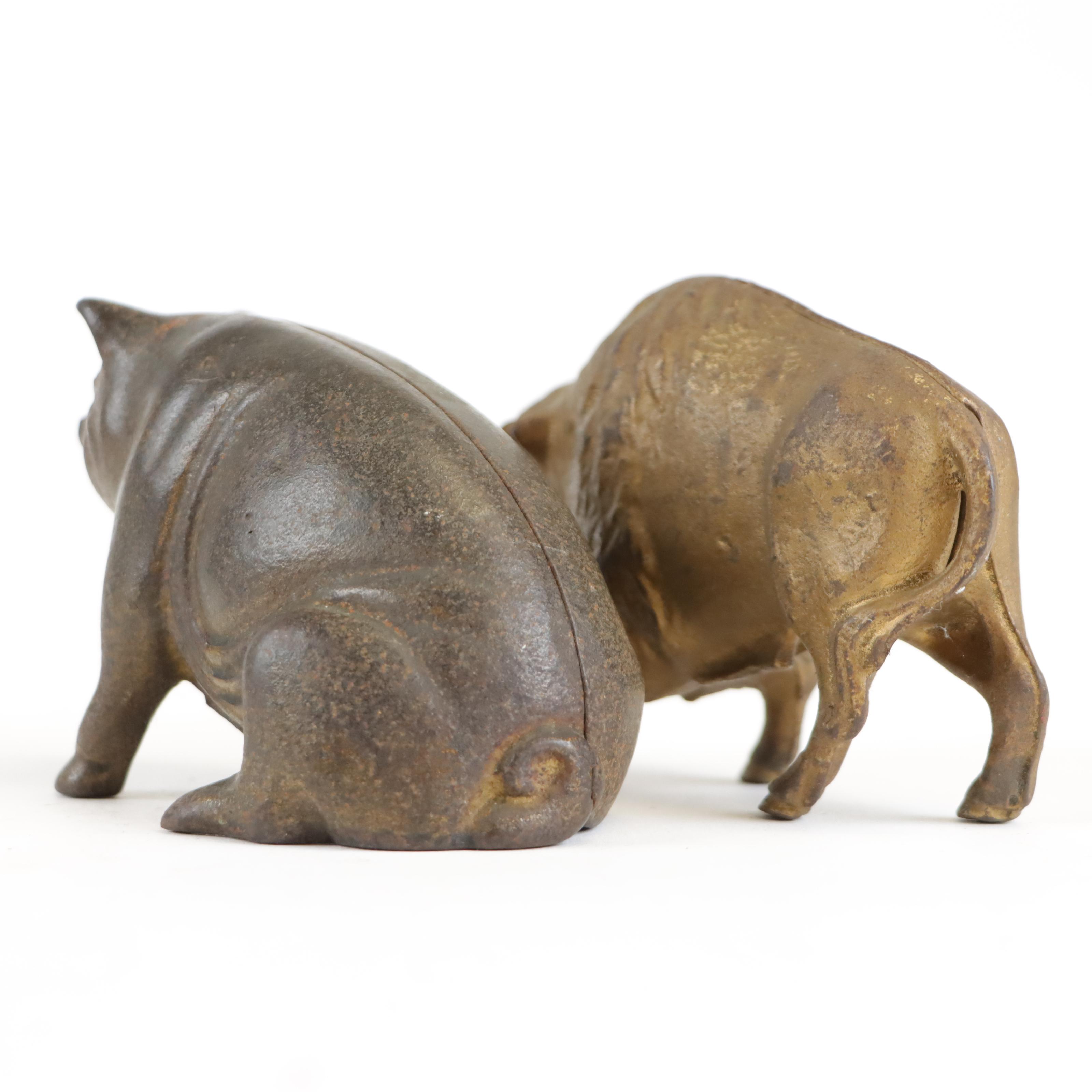 Small A. C. Williams Cast Iron Buffalo and Piggy Banks