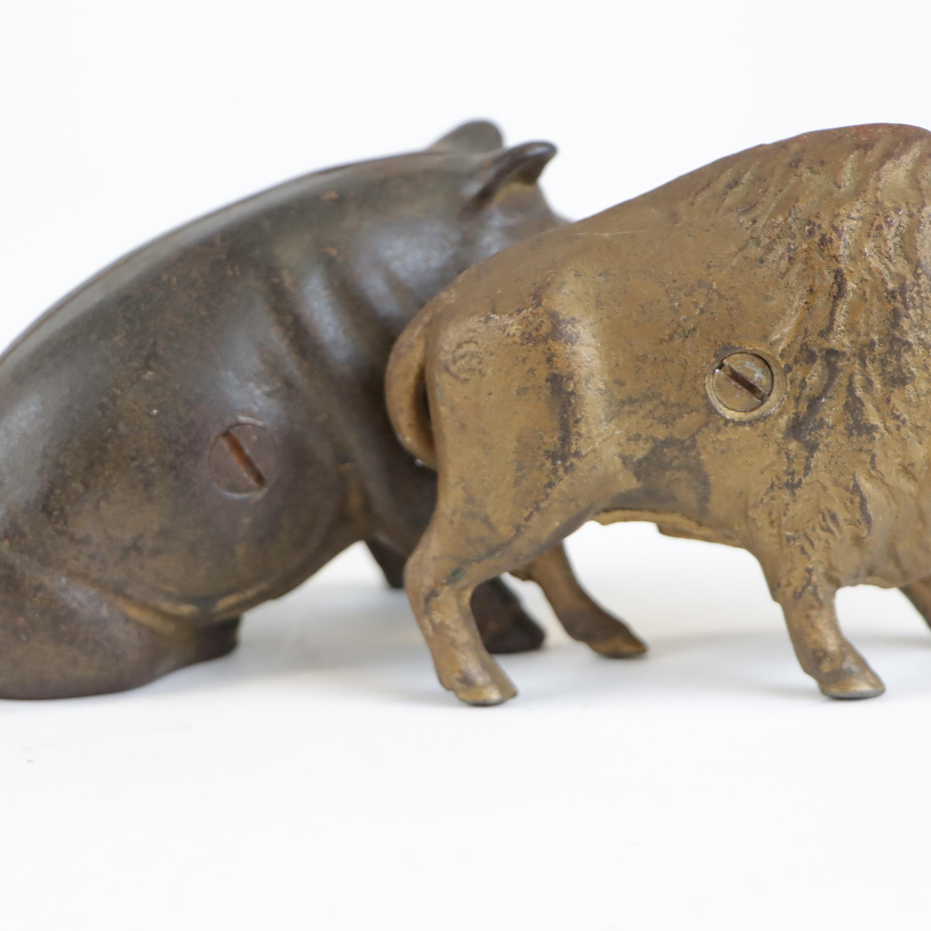 Small A. C. Williams Cast Iron Buffalo and Piggy Banks