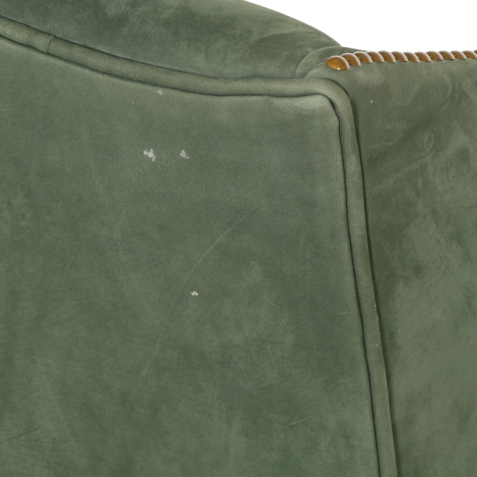 Harden Chippendale Style Green Leather Wingback Armchair with Nail Head Trim