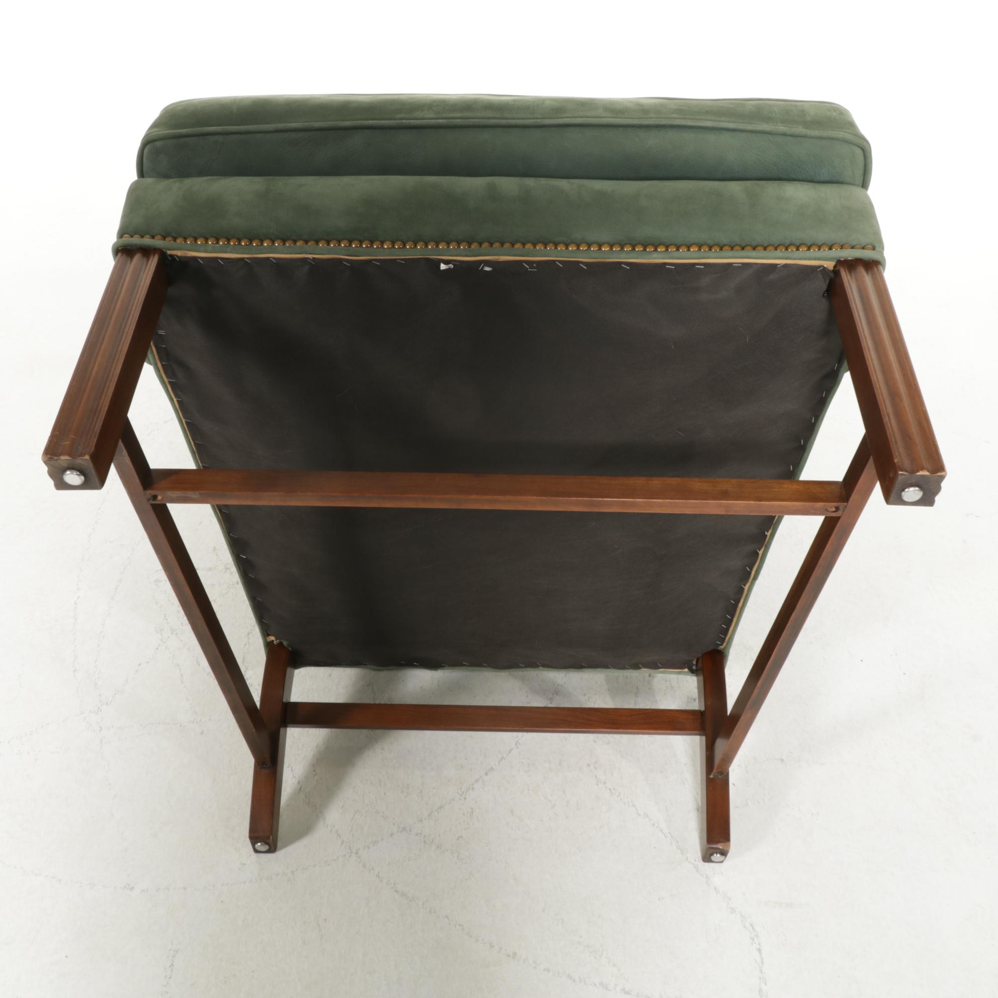 Harden Chippendale Style Green Leather Wingback Armchair with Nail Head Trim