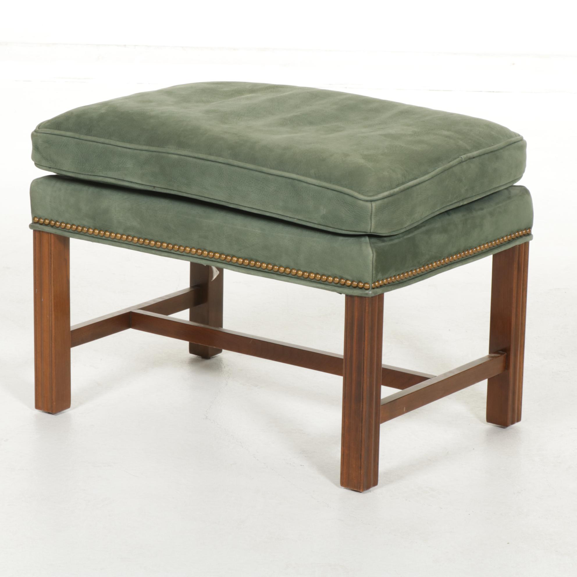 Harden Chippendale Style Green Leather Wingback Armchair with Nail Head Trim