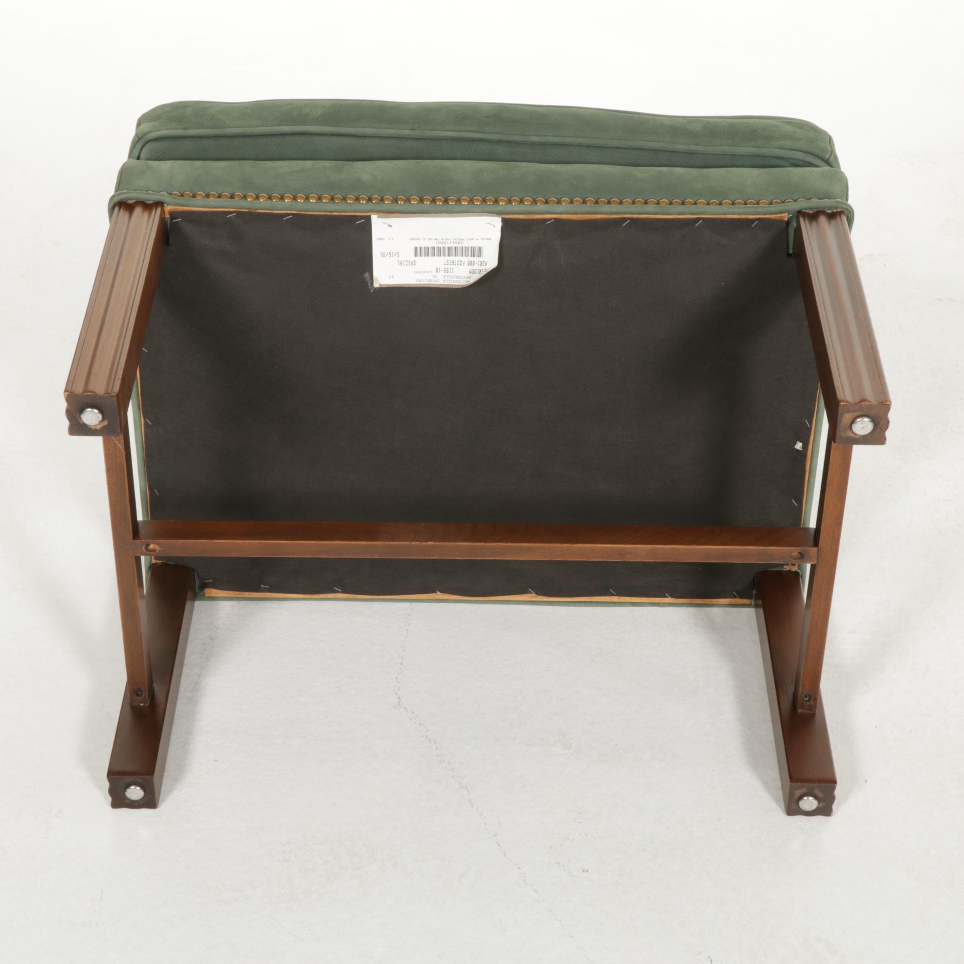 Harden Chippendale Style Green Leather Wingback Armchair with Nail Head Trim