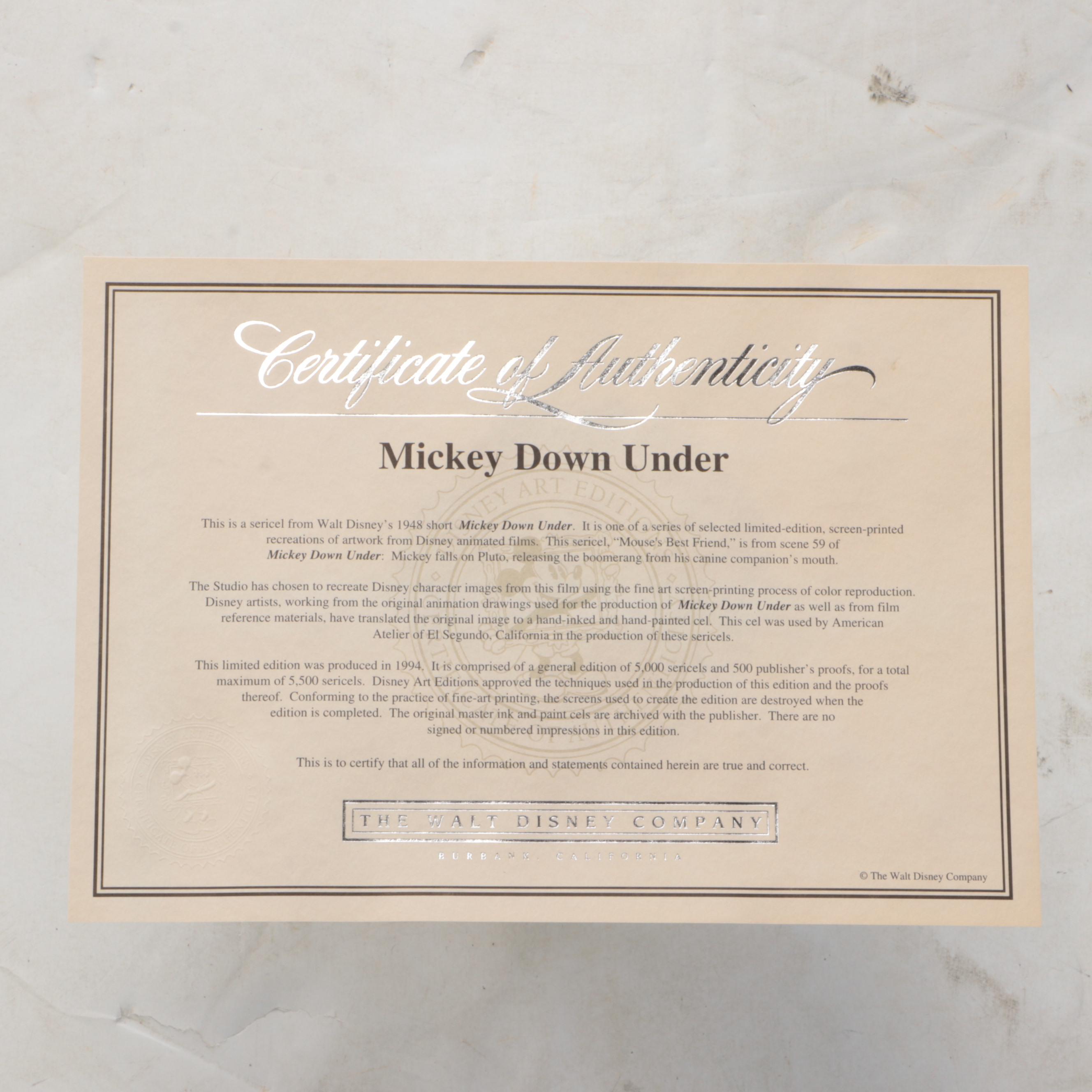 Walt Disney "Mickey Down Under" Limited Edition Sericel with Figurine