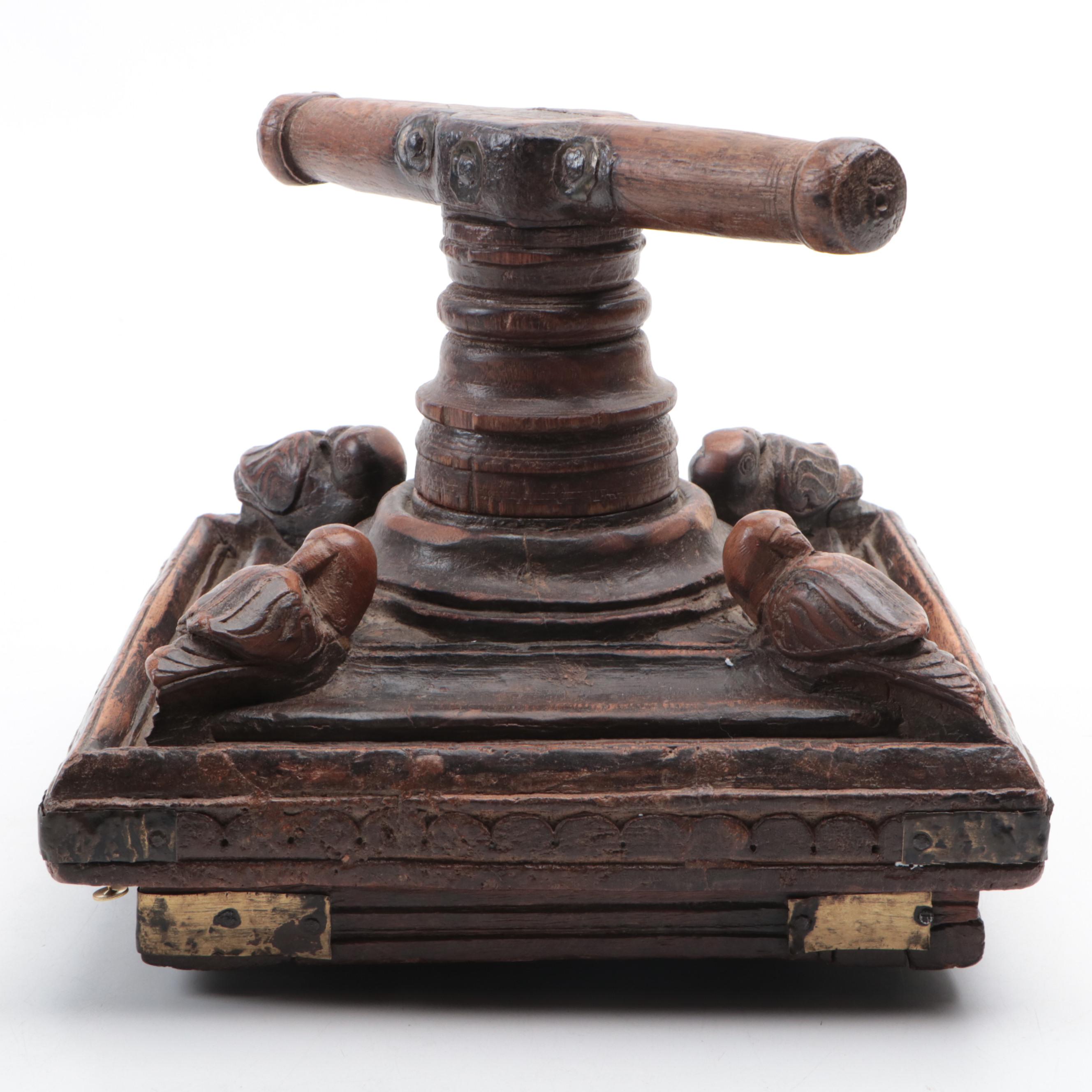 Indian Style Hand-Carved Wooden Noodle Press, 19th Century