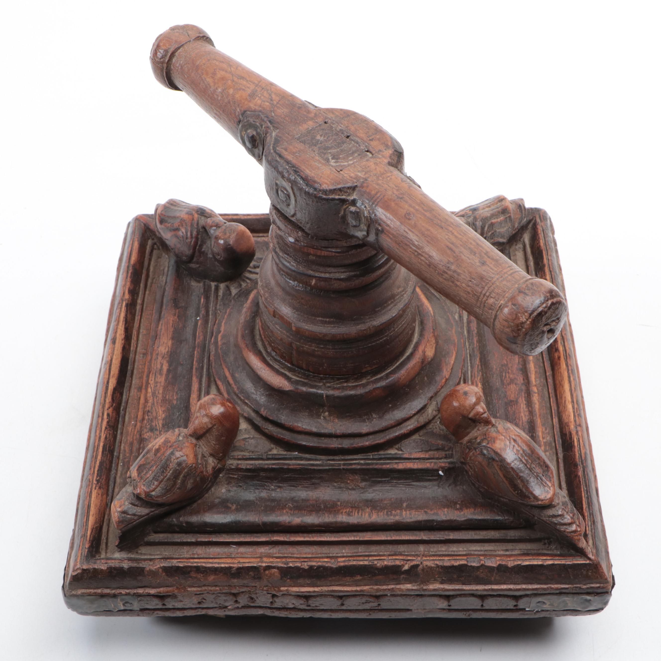 Indian Style Hand-Carved Wooden Noodle Press, 19th Century