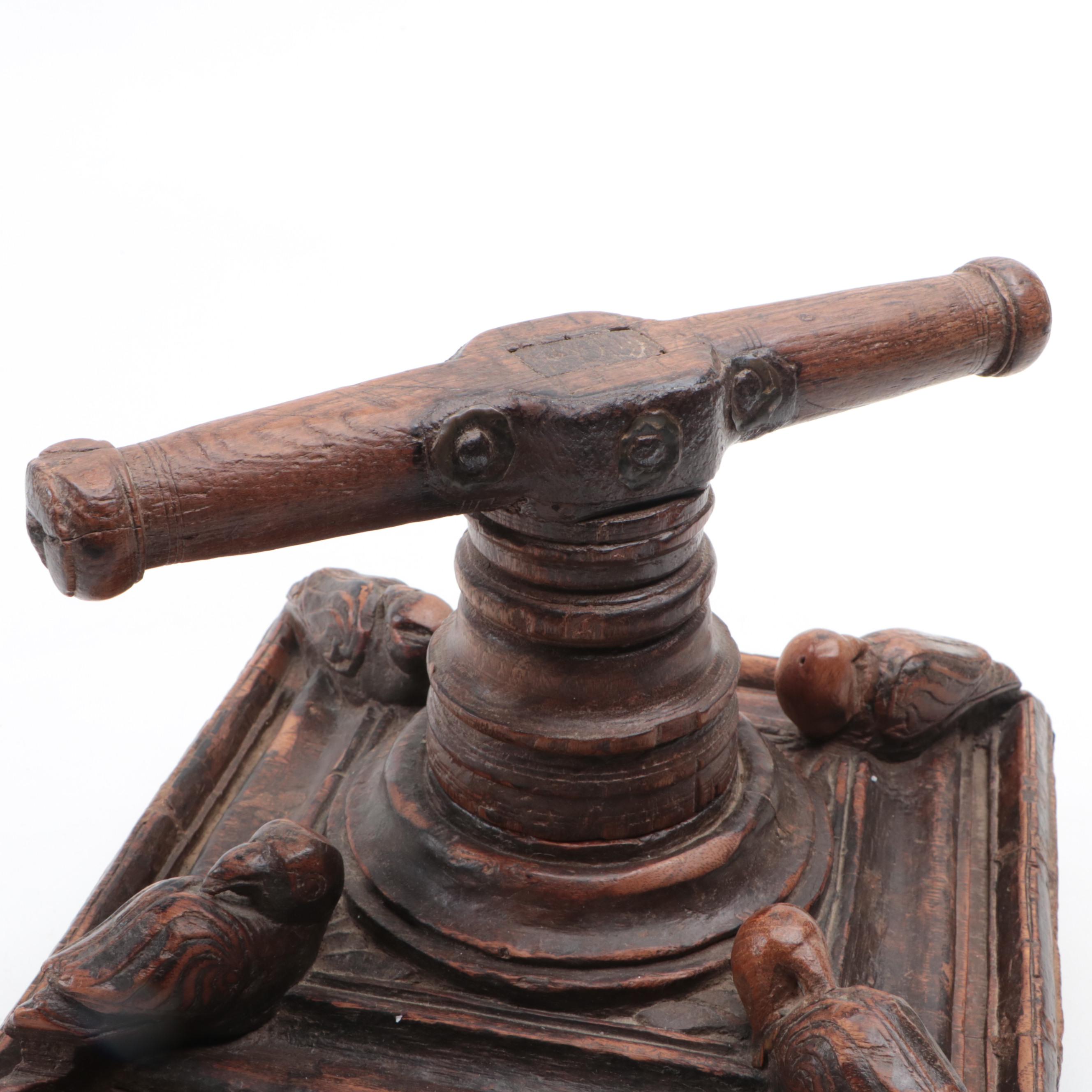 Indian Style Hand-Carved Wooden Noodle Press, 19th Century