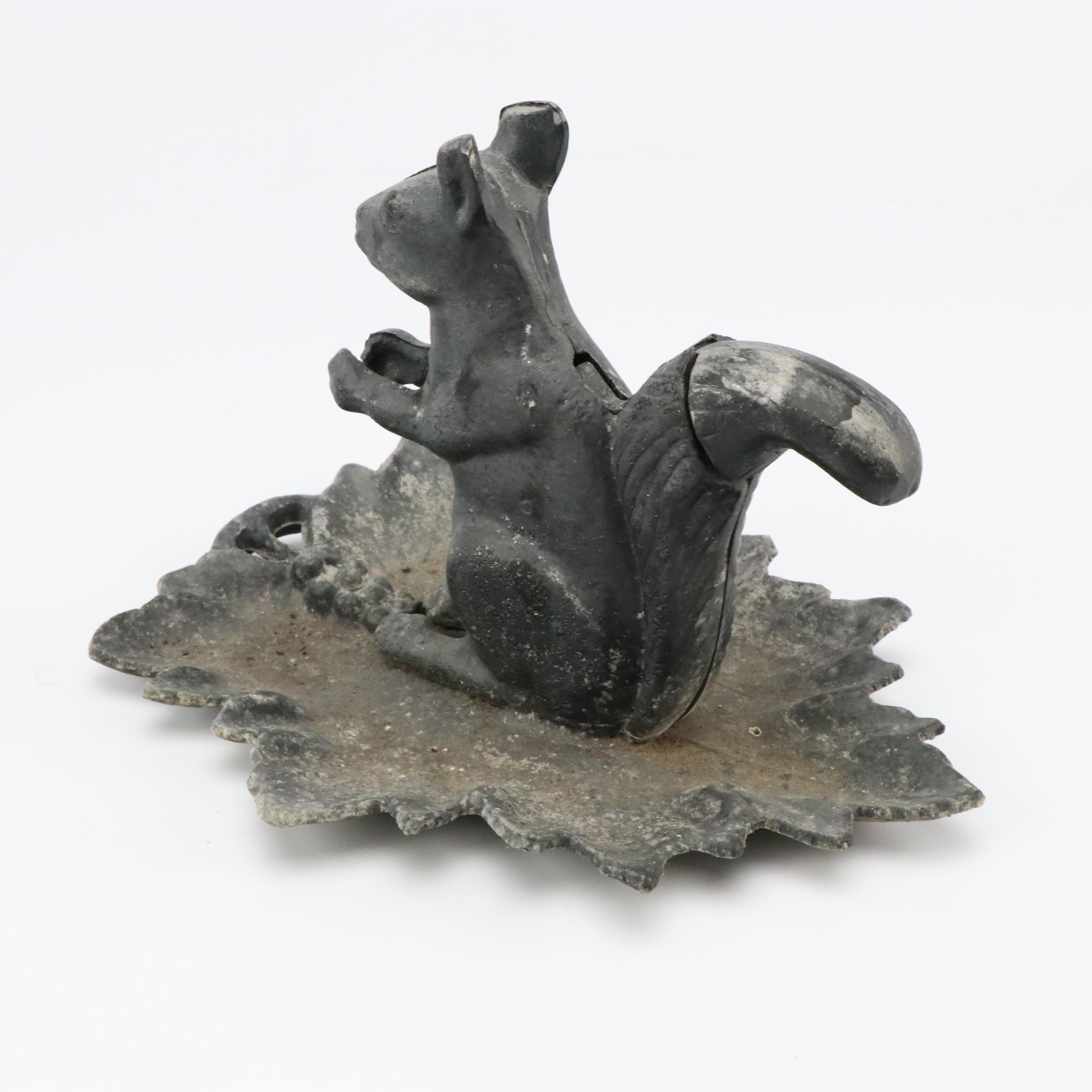 Cast Metal Squirrel on Leaf Nutcracker