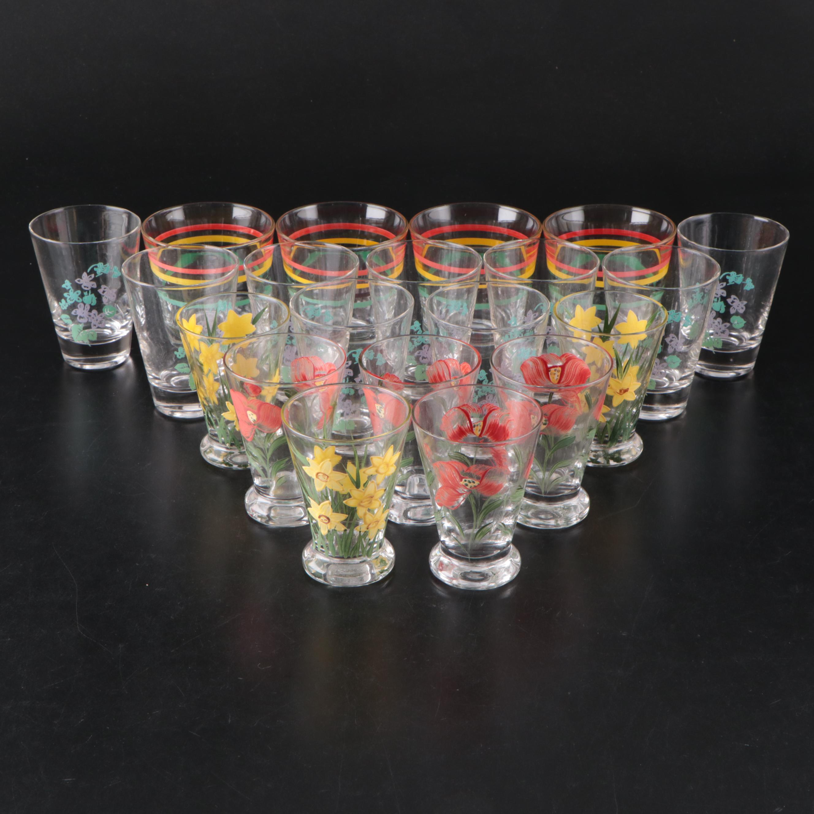 Anchor-Hocking "Ring Ding" Glass Tumblers with Other Printed Glassware