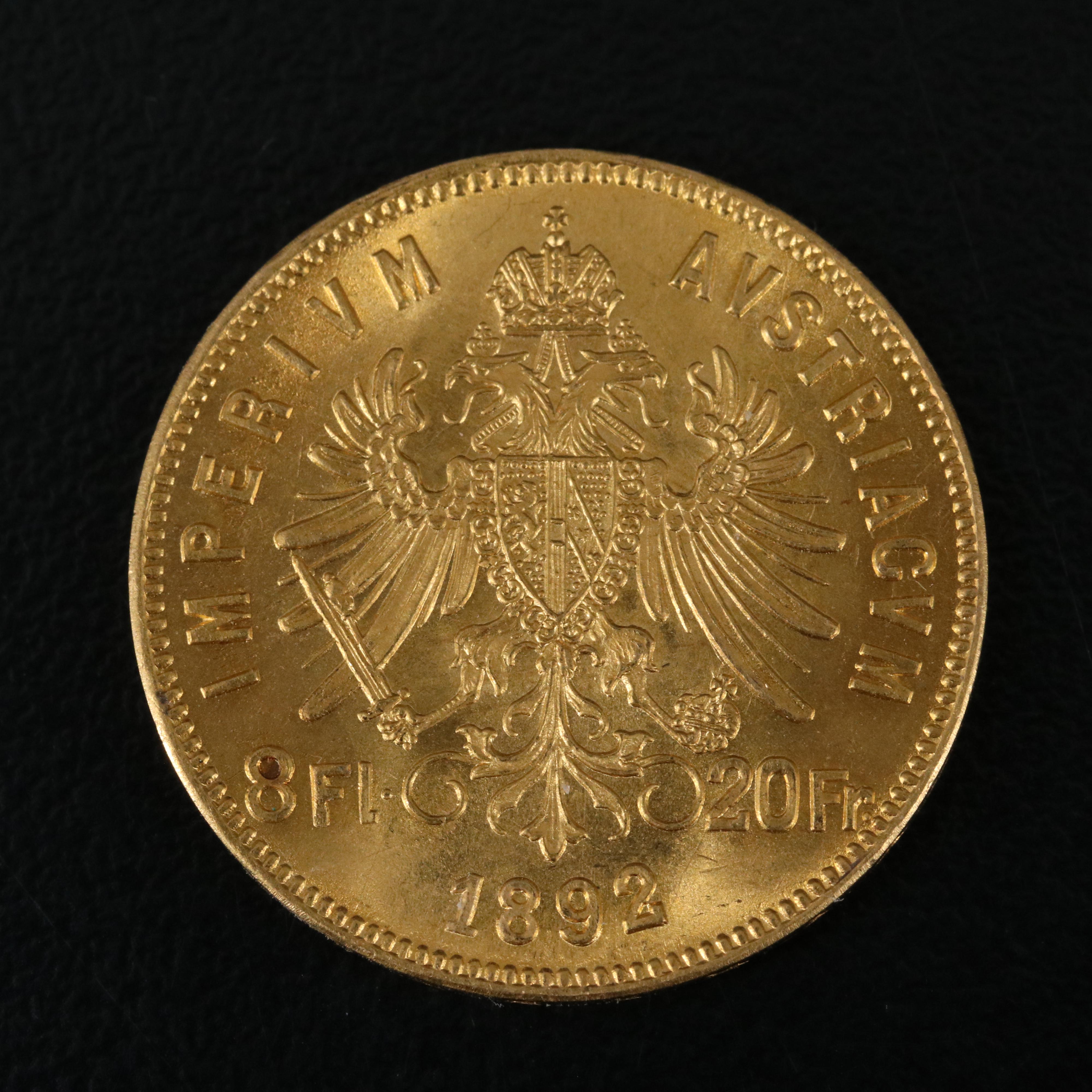 1892 Austria 8 Florin Gold Coin Re-strike