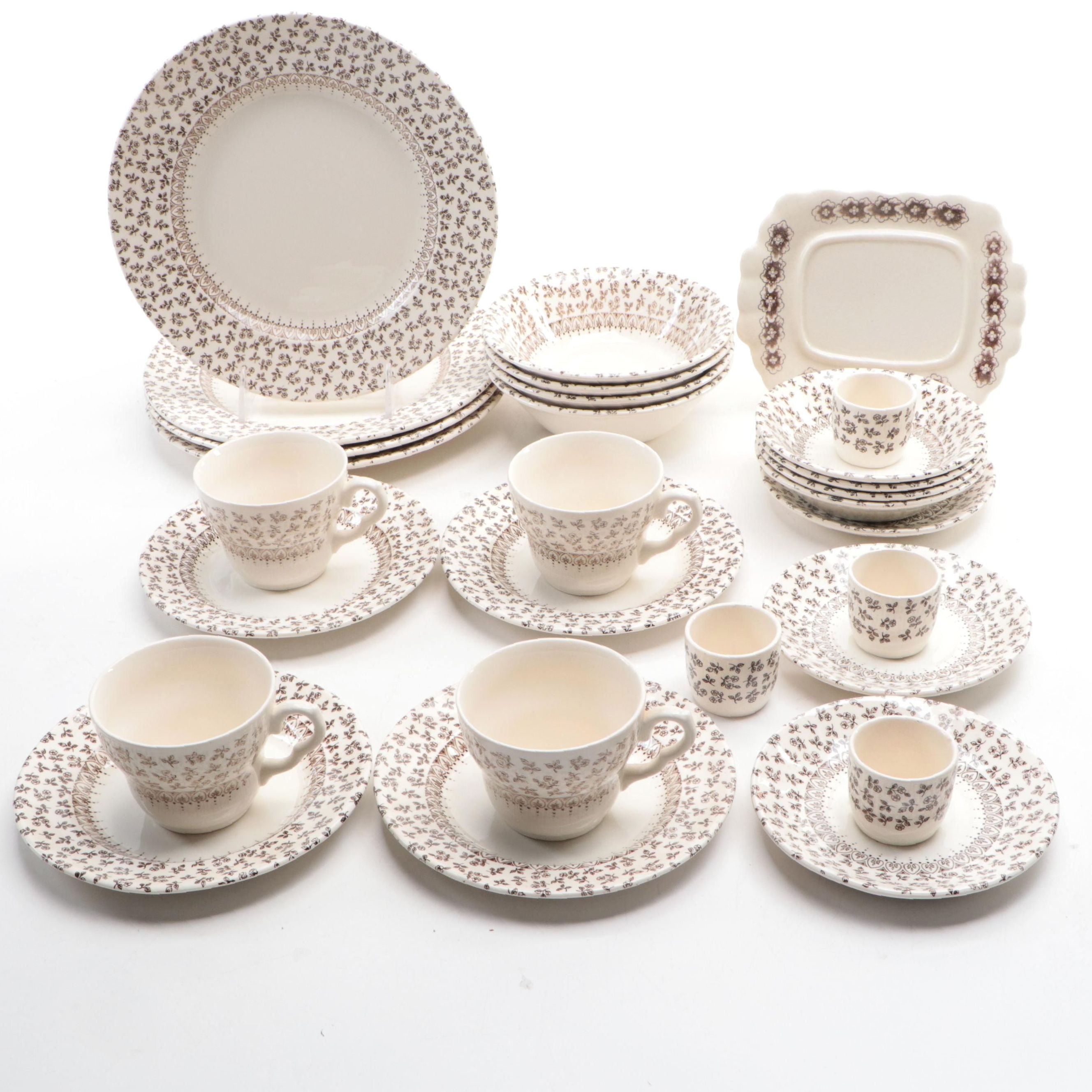 English Staffordshire Ditsy Floral Motif Ironstone Dinnerware