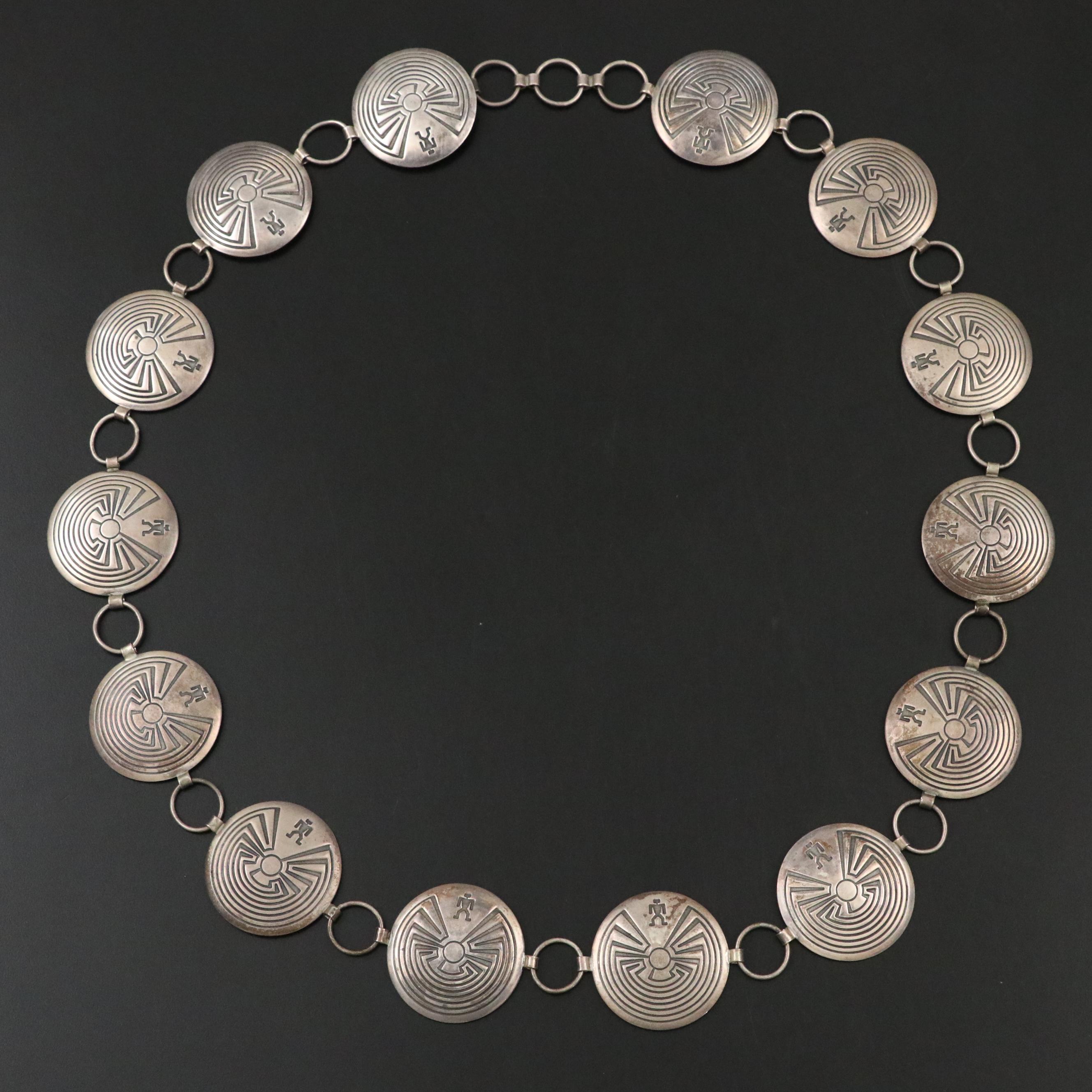 Tohono O'odham L'itoi Man in the Maze Sterling Silver Coin Belt