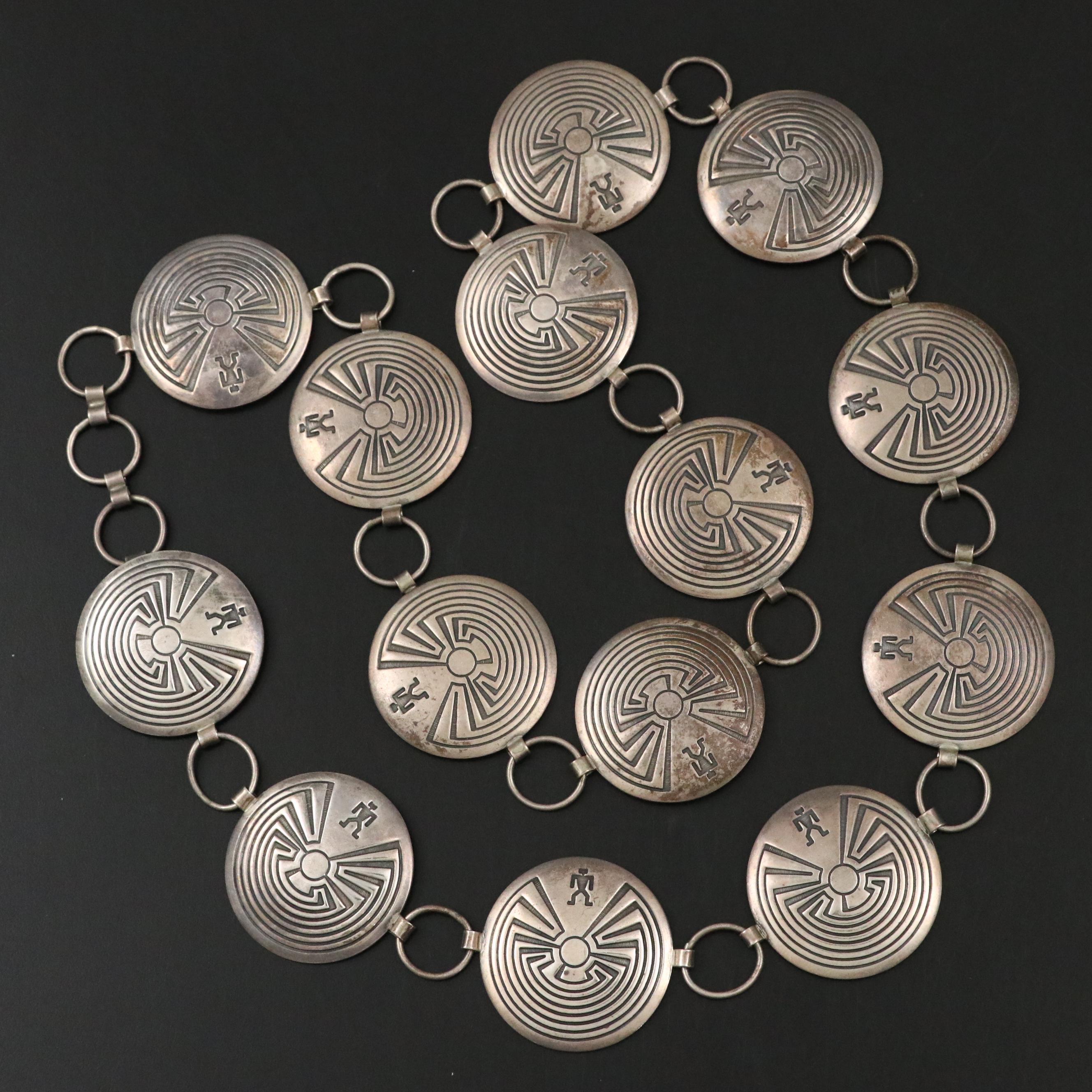 Tohono O'odham L'itoi Man in the Maze Sterling Silver Coin Belt