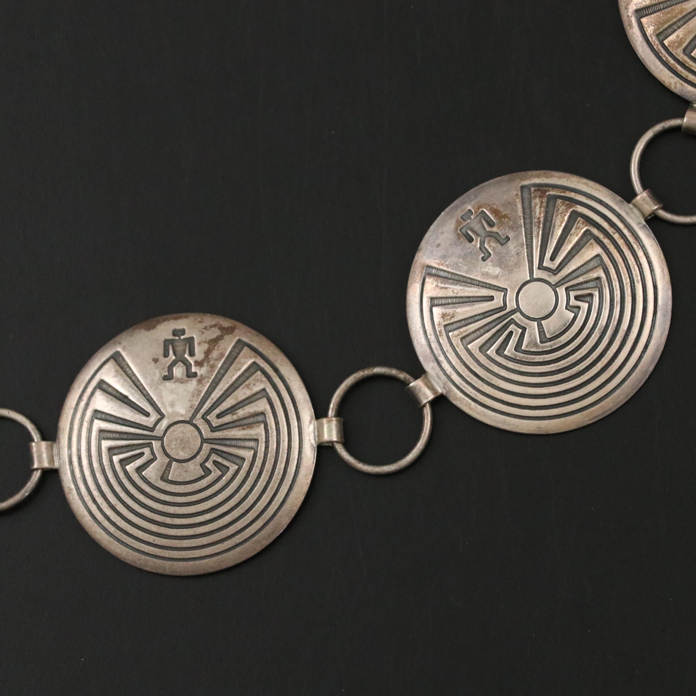 Tohono O'odham L'itoi Man in the Maze Sterling Silver Coin Belt