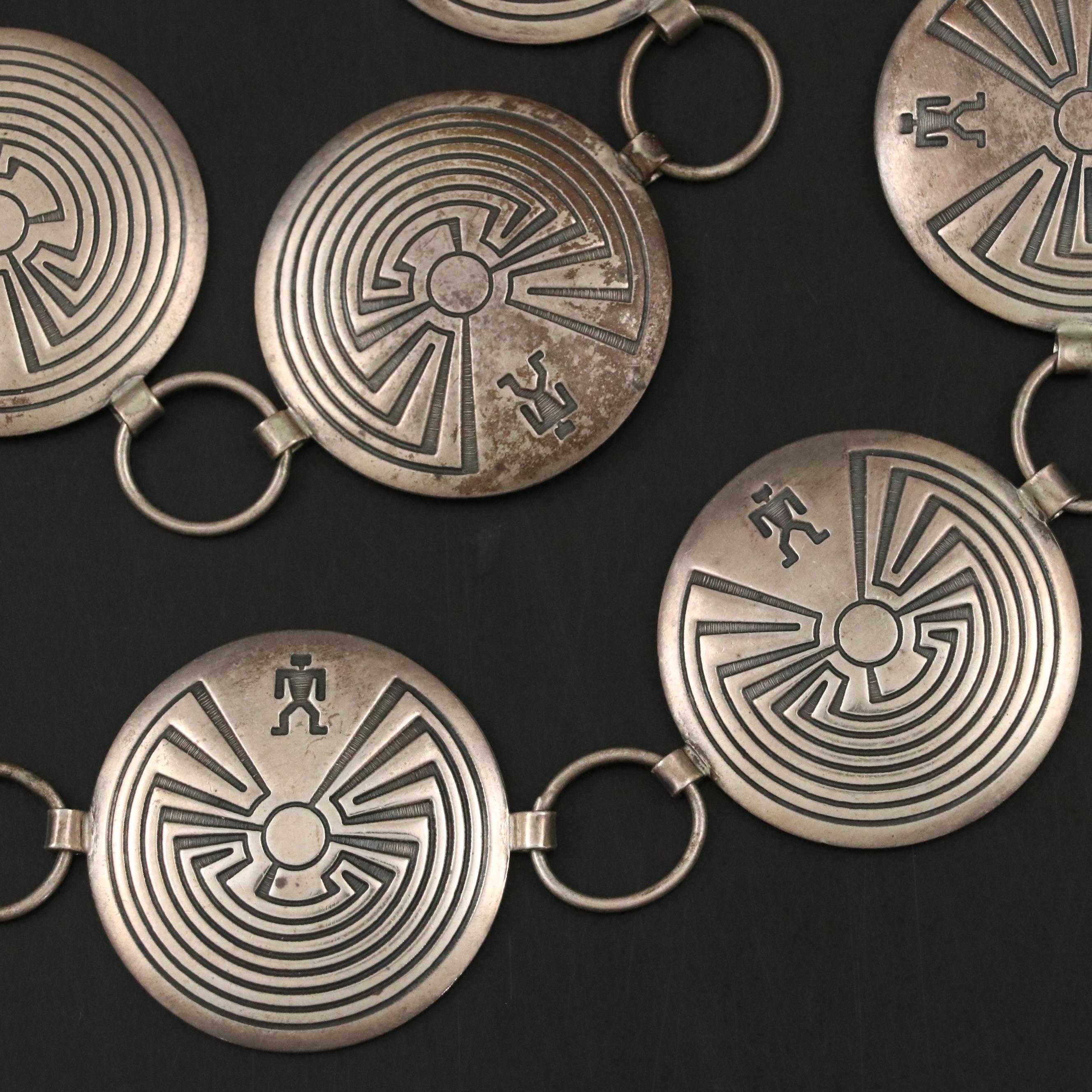 Tohono O'odham L'itoi Man in the Maze Sterling Silver Coin Belt