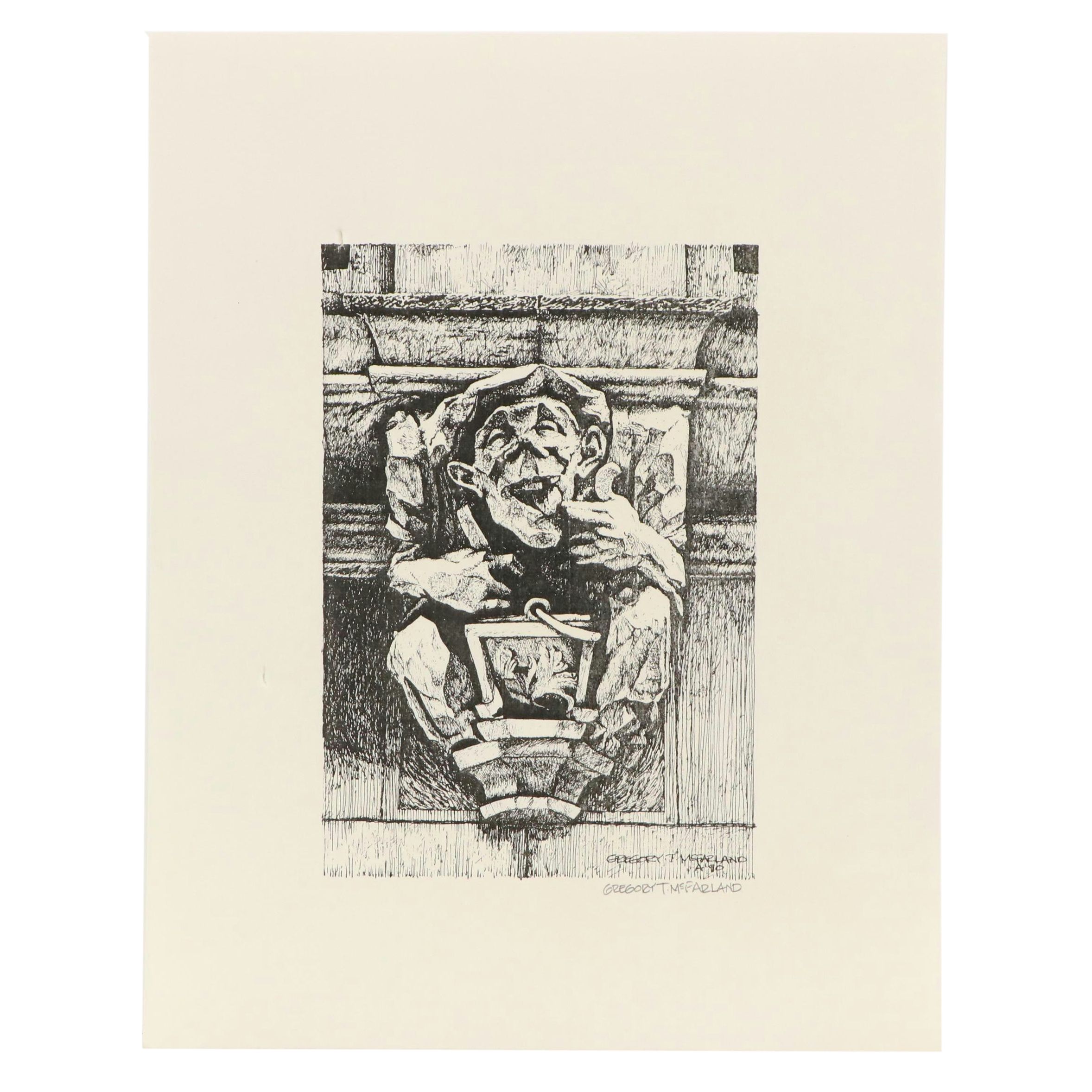 Gregory T. McFarland Lithograph of Gargoyle, Circa 1990