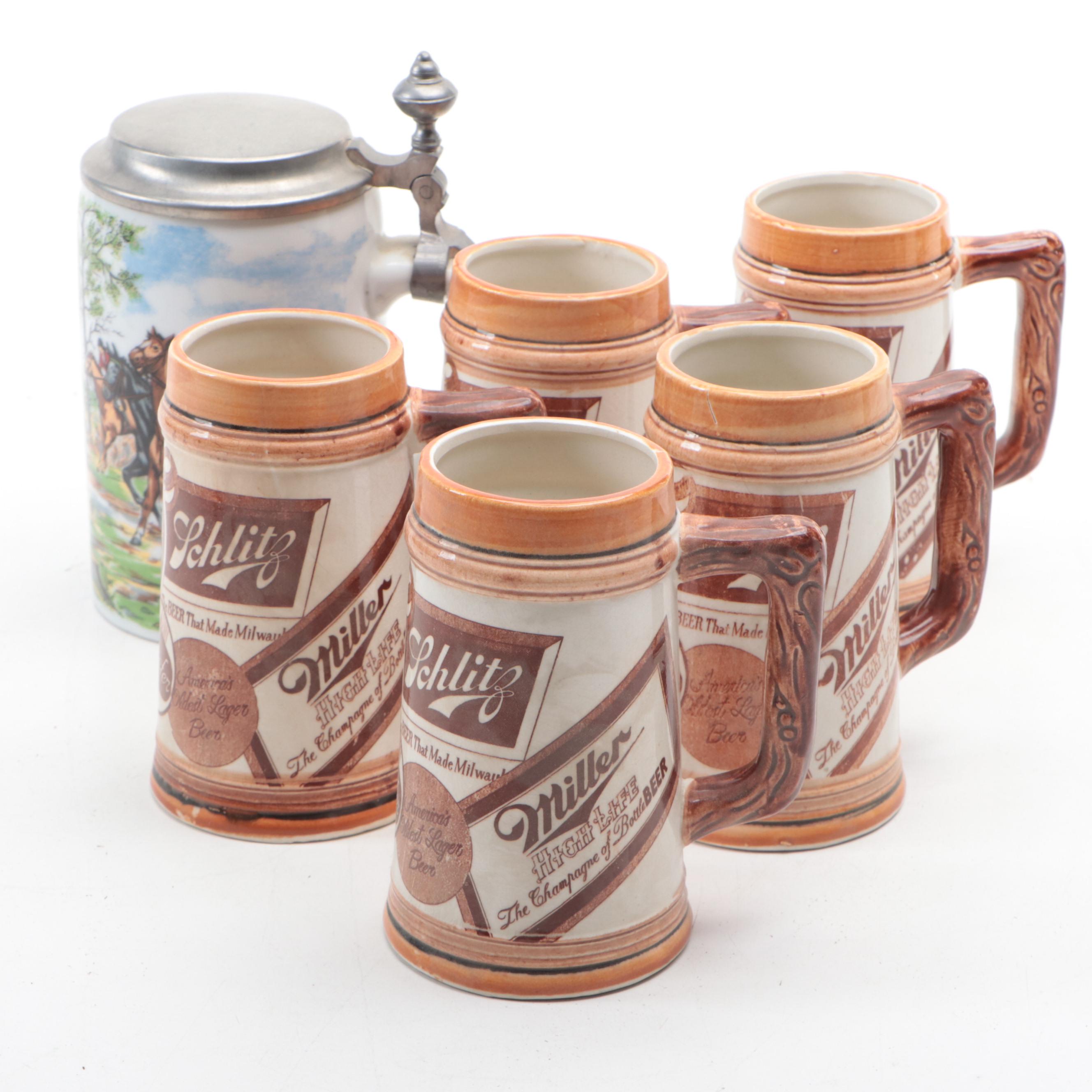 Sandizell German and Other Ceramic Beer Steins, Mid to Late 20th Century