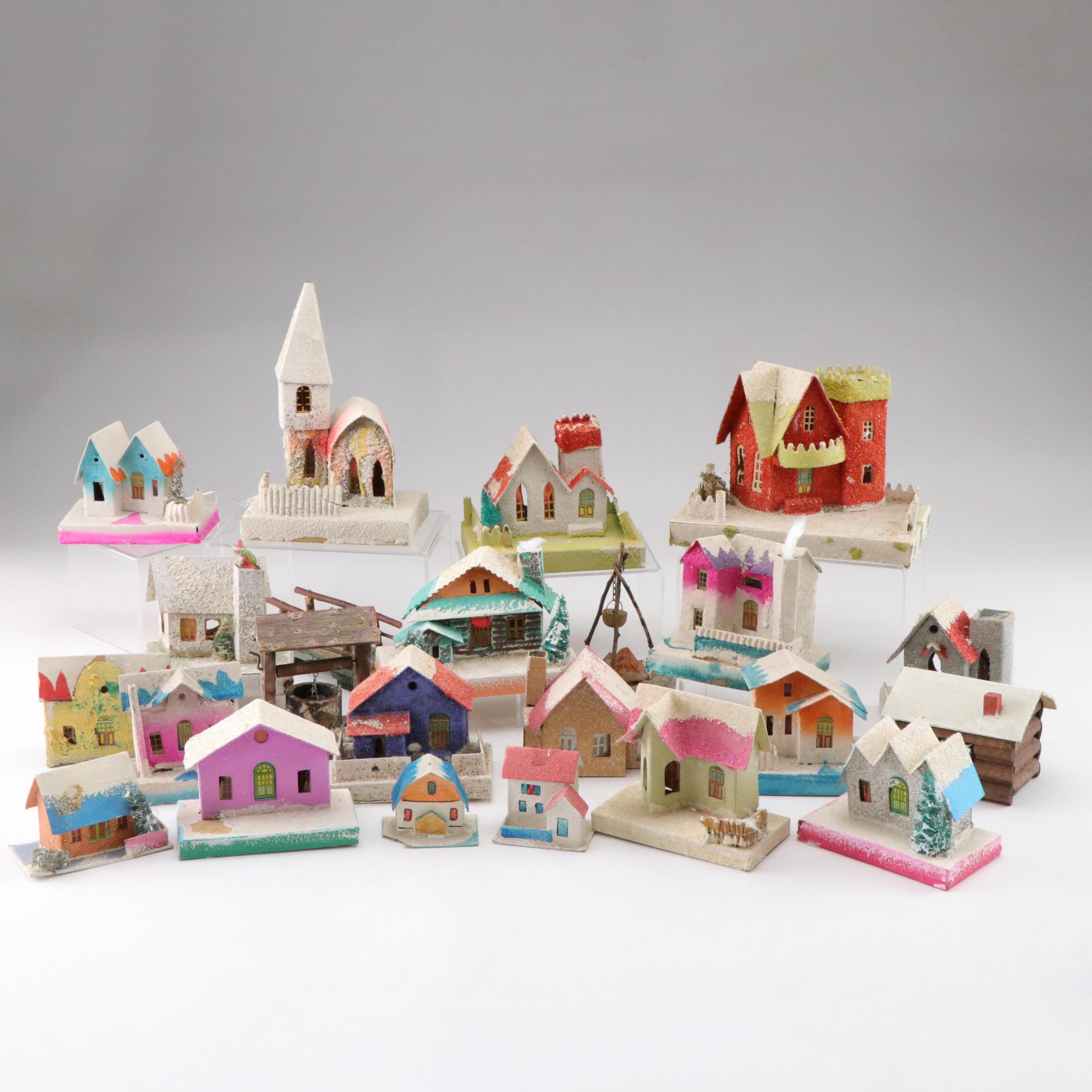 Putz Christmas Village Miniatures with Artificial Snow