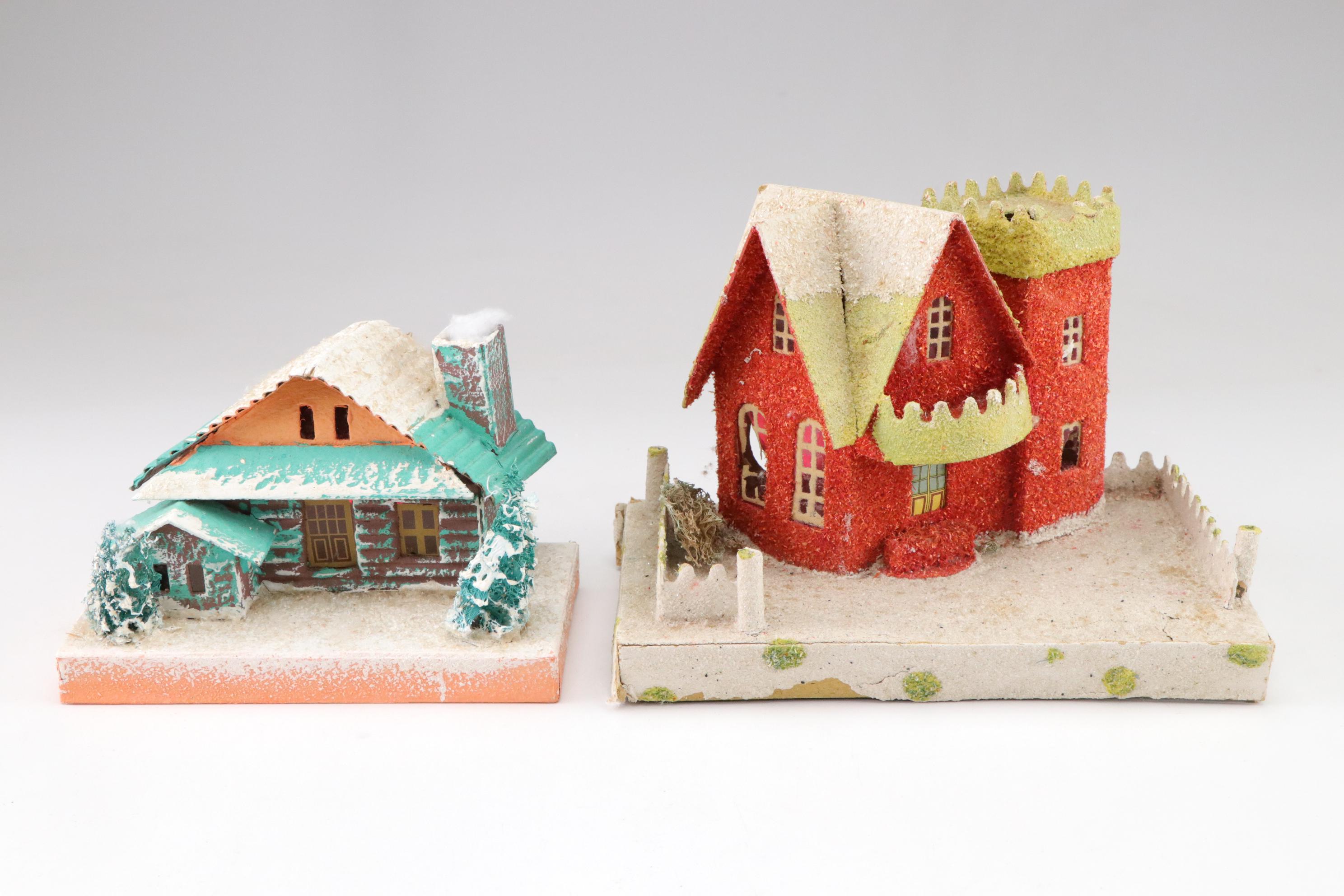 Putz Christmas Village Miniatures with Artificial Snow