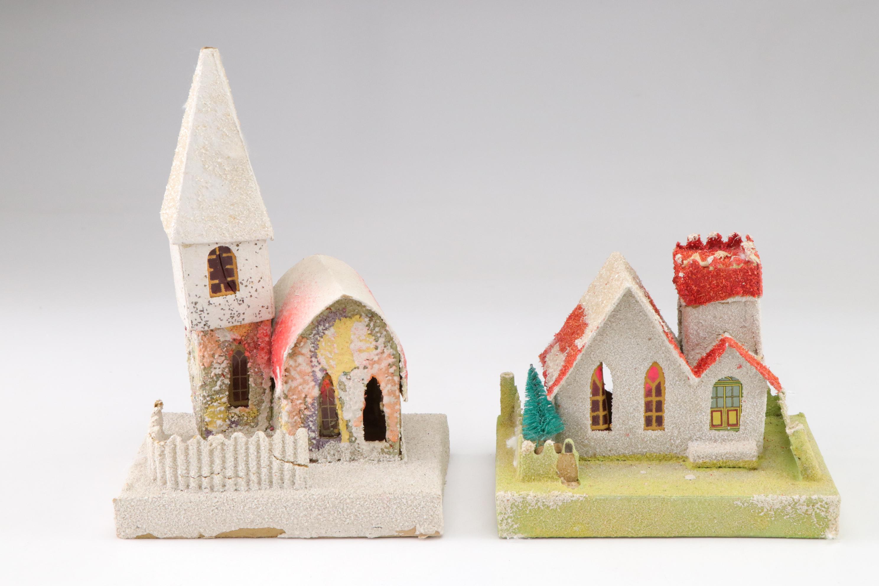 Putz Christmas Village Miniatures with Artificial Snow