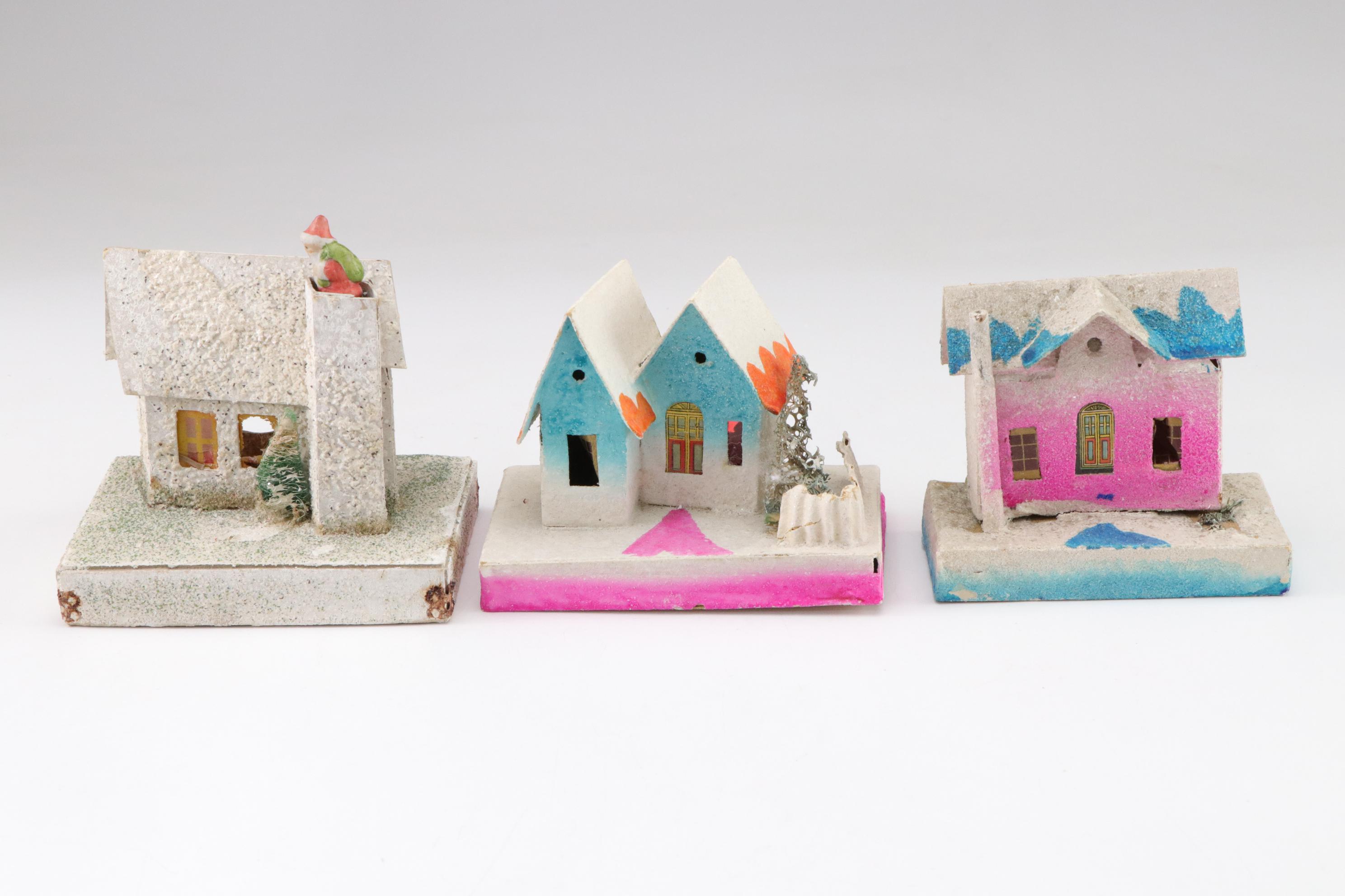 Putz Christmas Village Miniatures with Artificial Snow