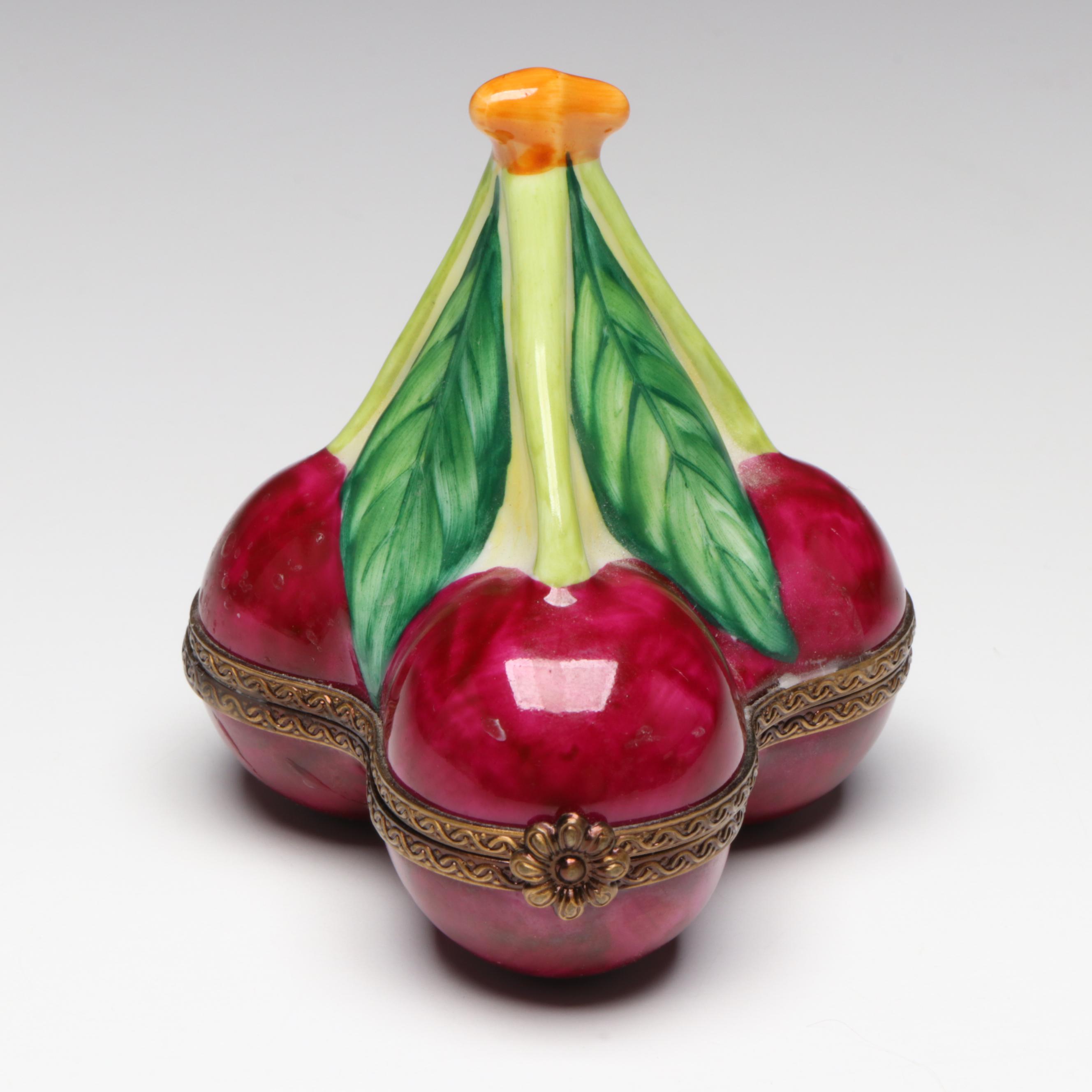 French Hand-Painted Porcelain Cherry Limoges Box