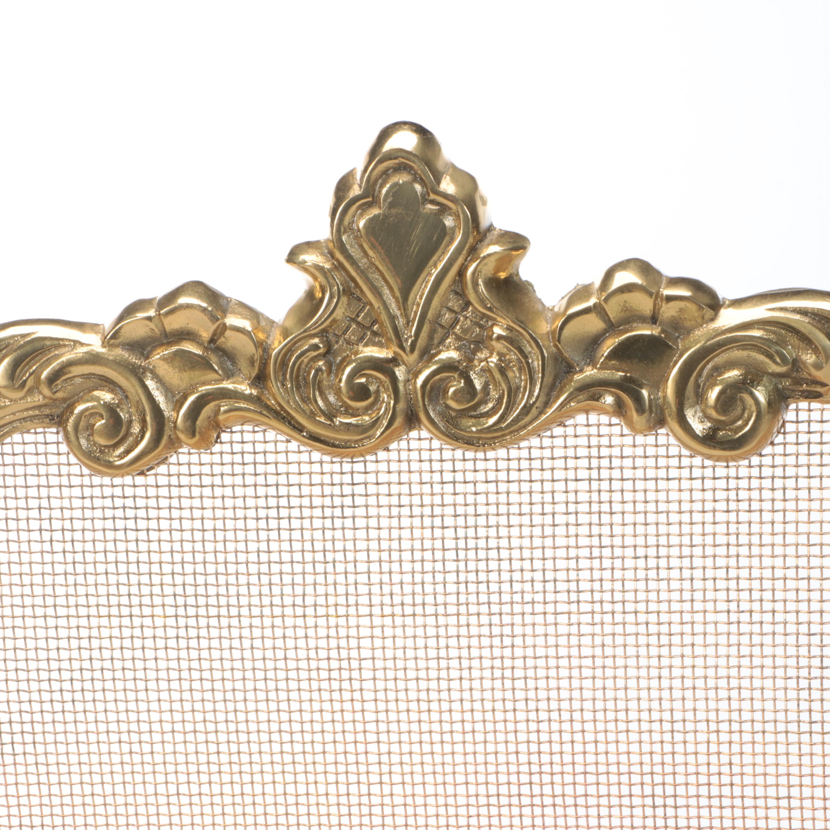 Baroque Style Brass Fireplace Screen, 20th Century