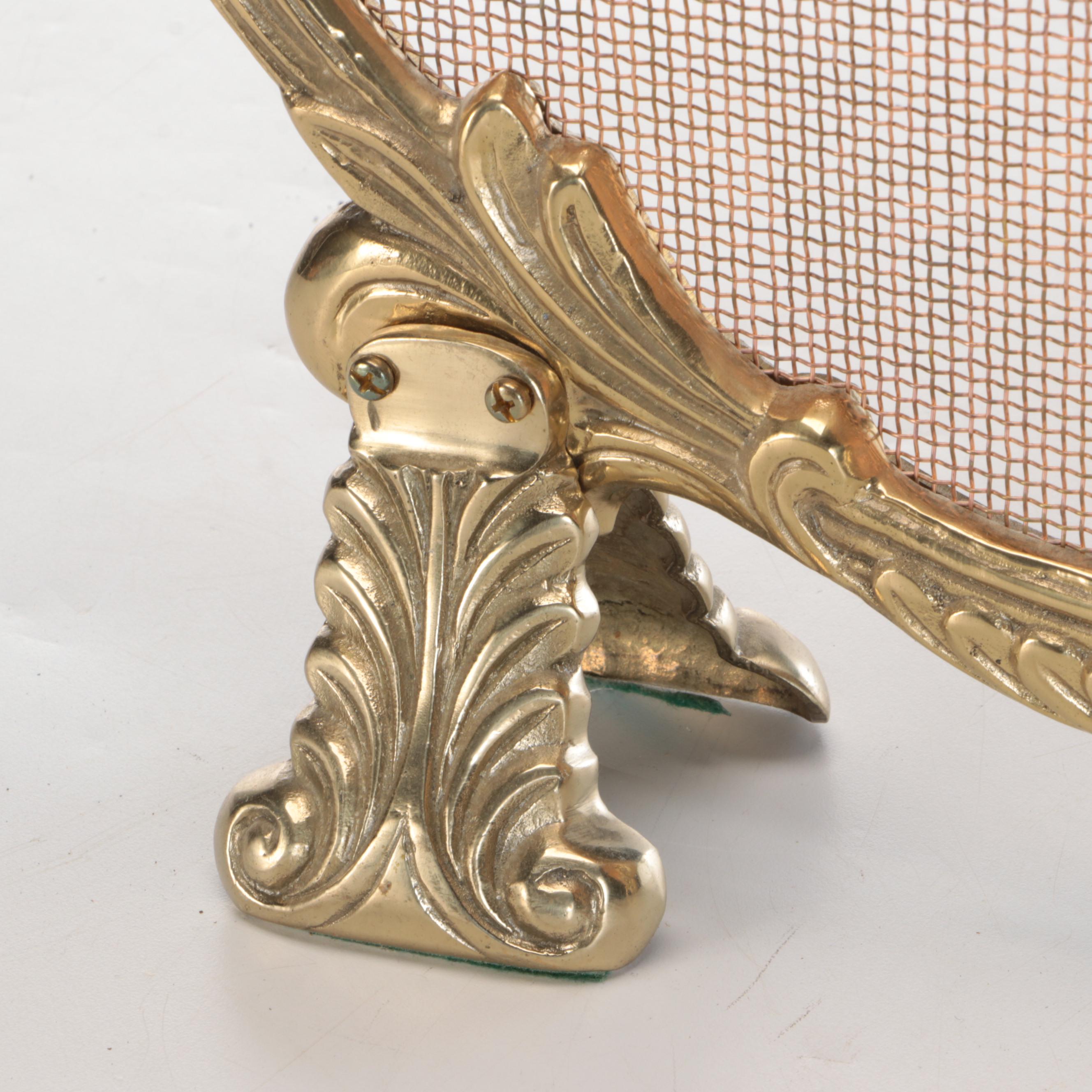 Baroque Style Brass Fireplace Screen, 20th Century