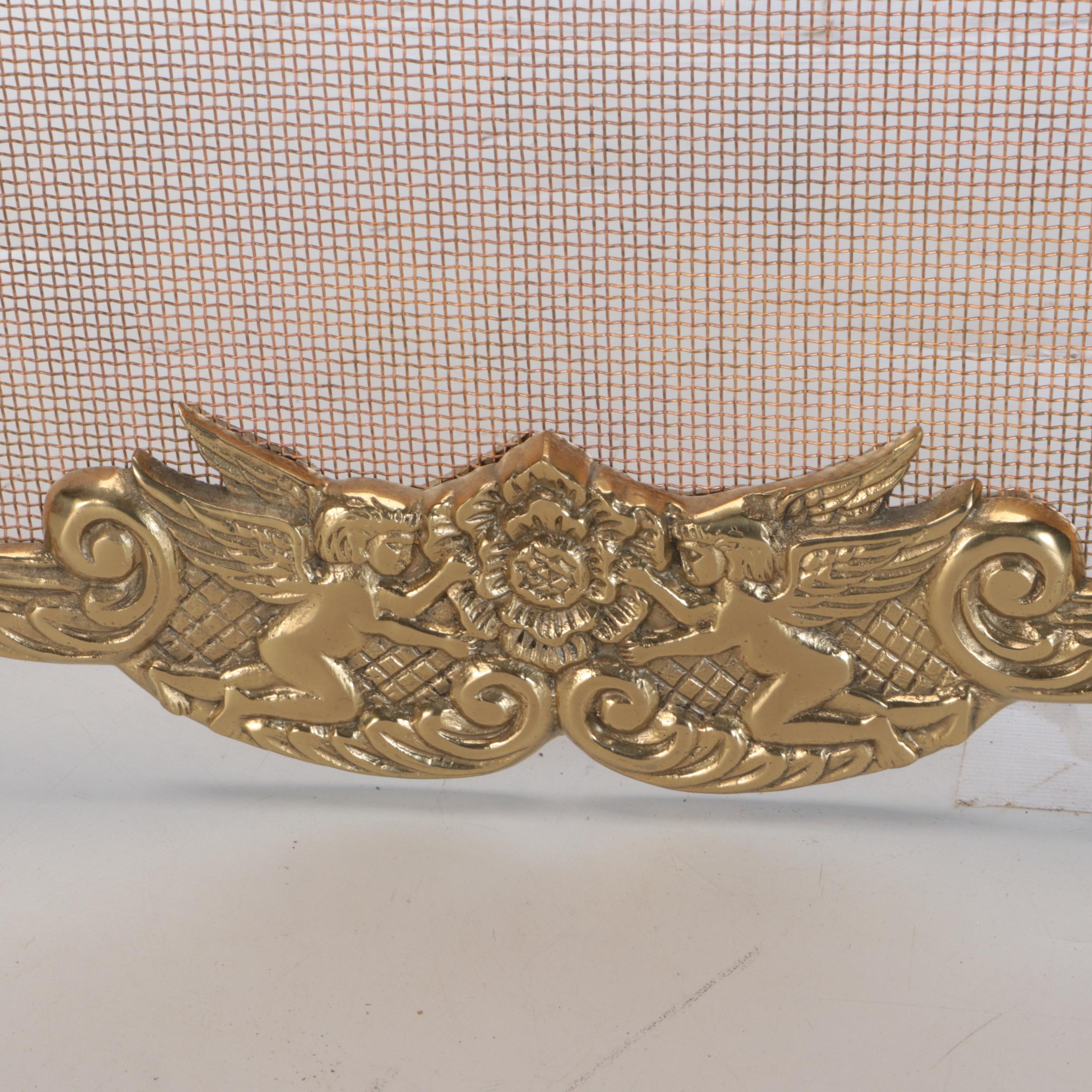 Baroque Style Brass Fireplace Screen, 20th Century