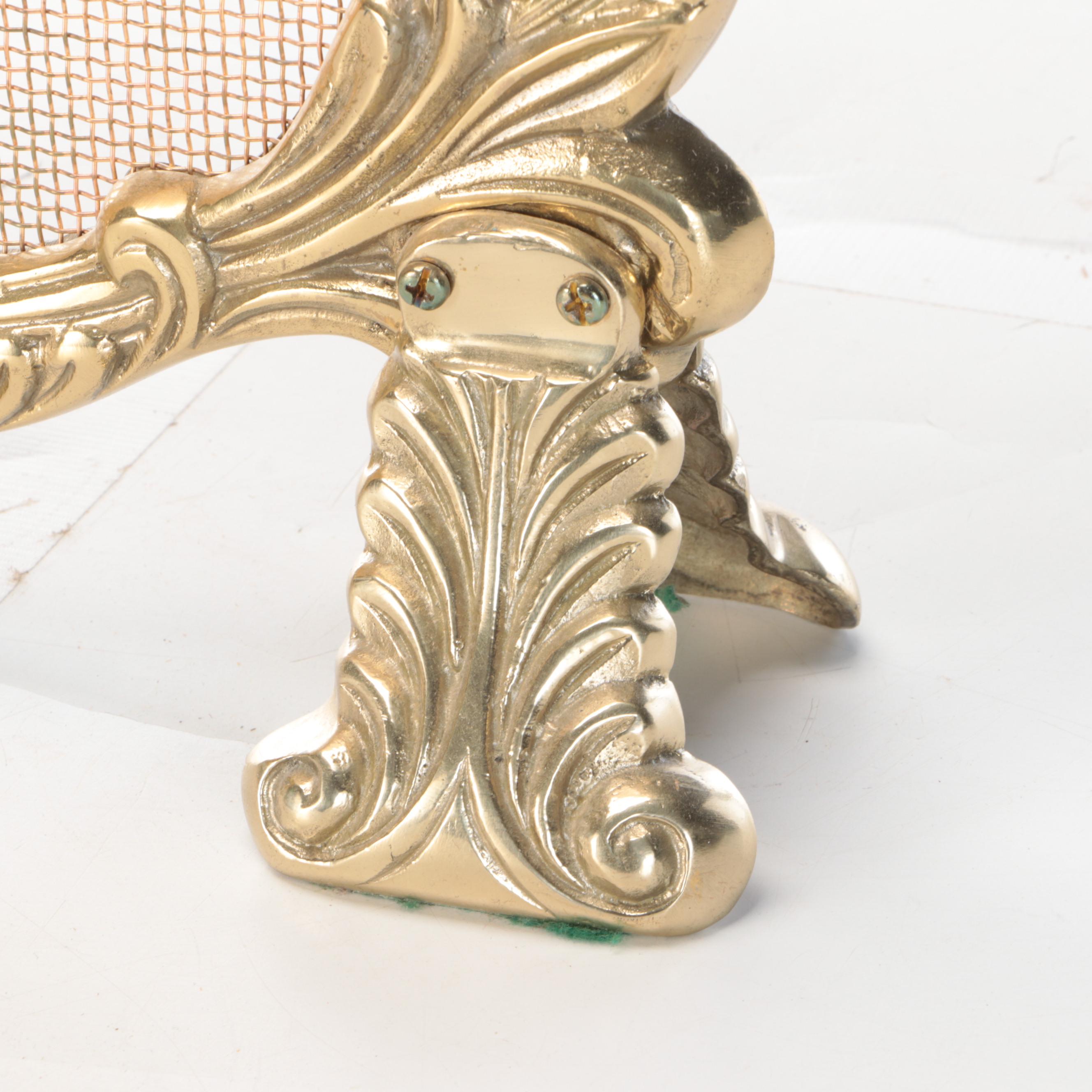Baroque Style Brass Fireplace Screen, 20th Century