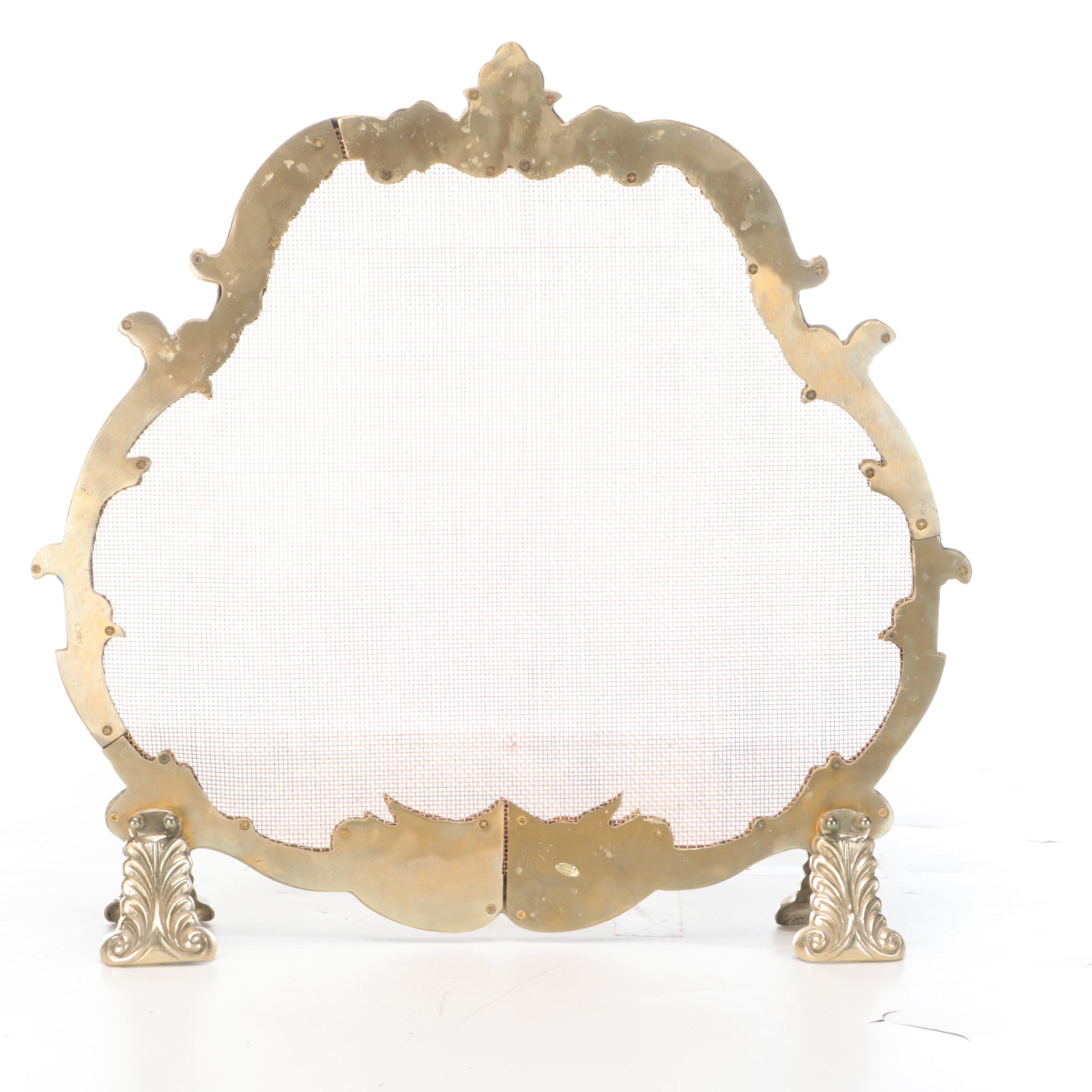 Baroque Style Brass Fireplace Screen, 20th Century