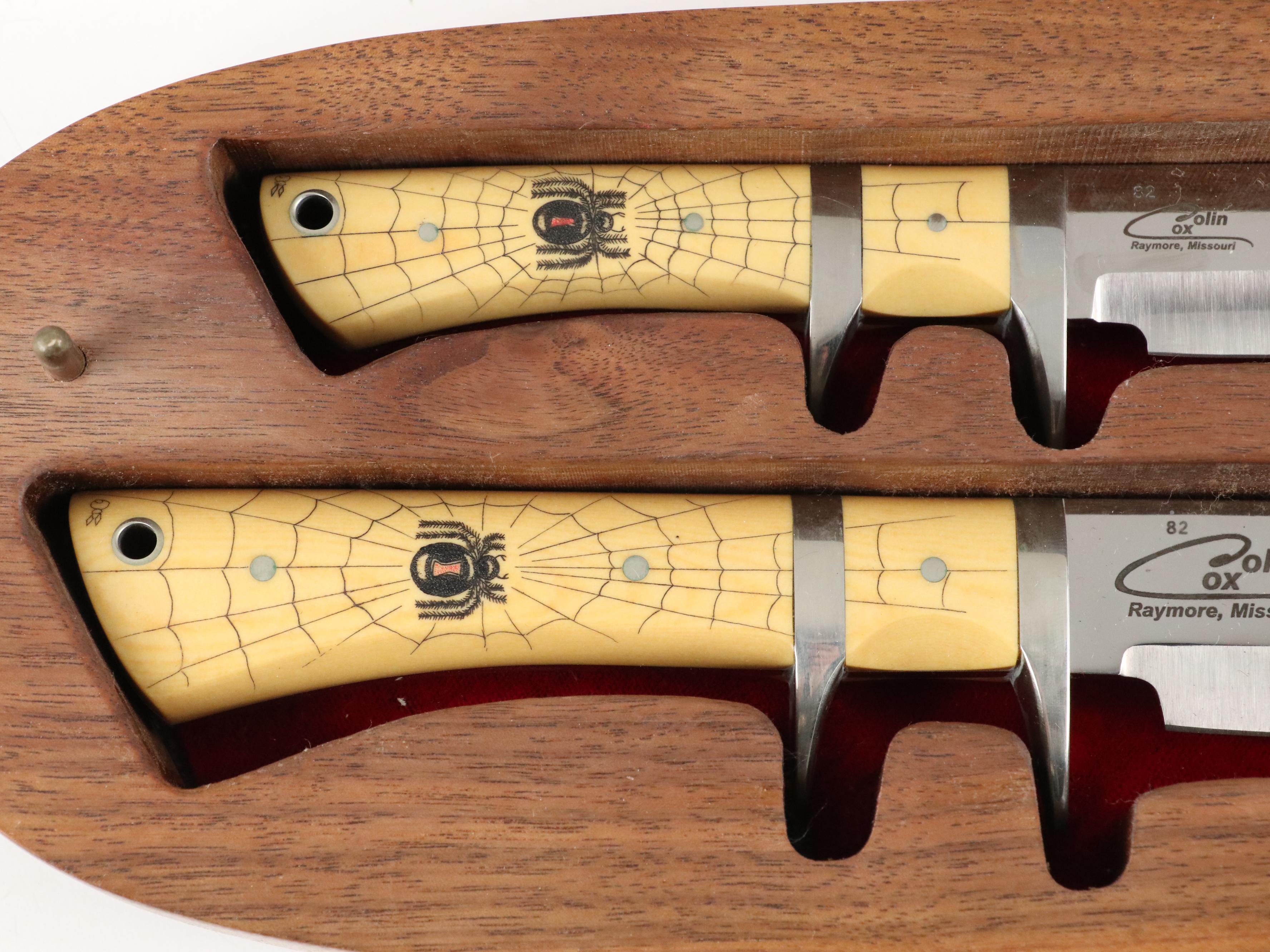 Cox Colin Custom Handmade Black Widow Knife Set in Walnut Display Case