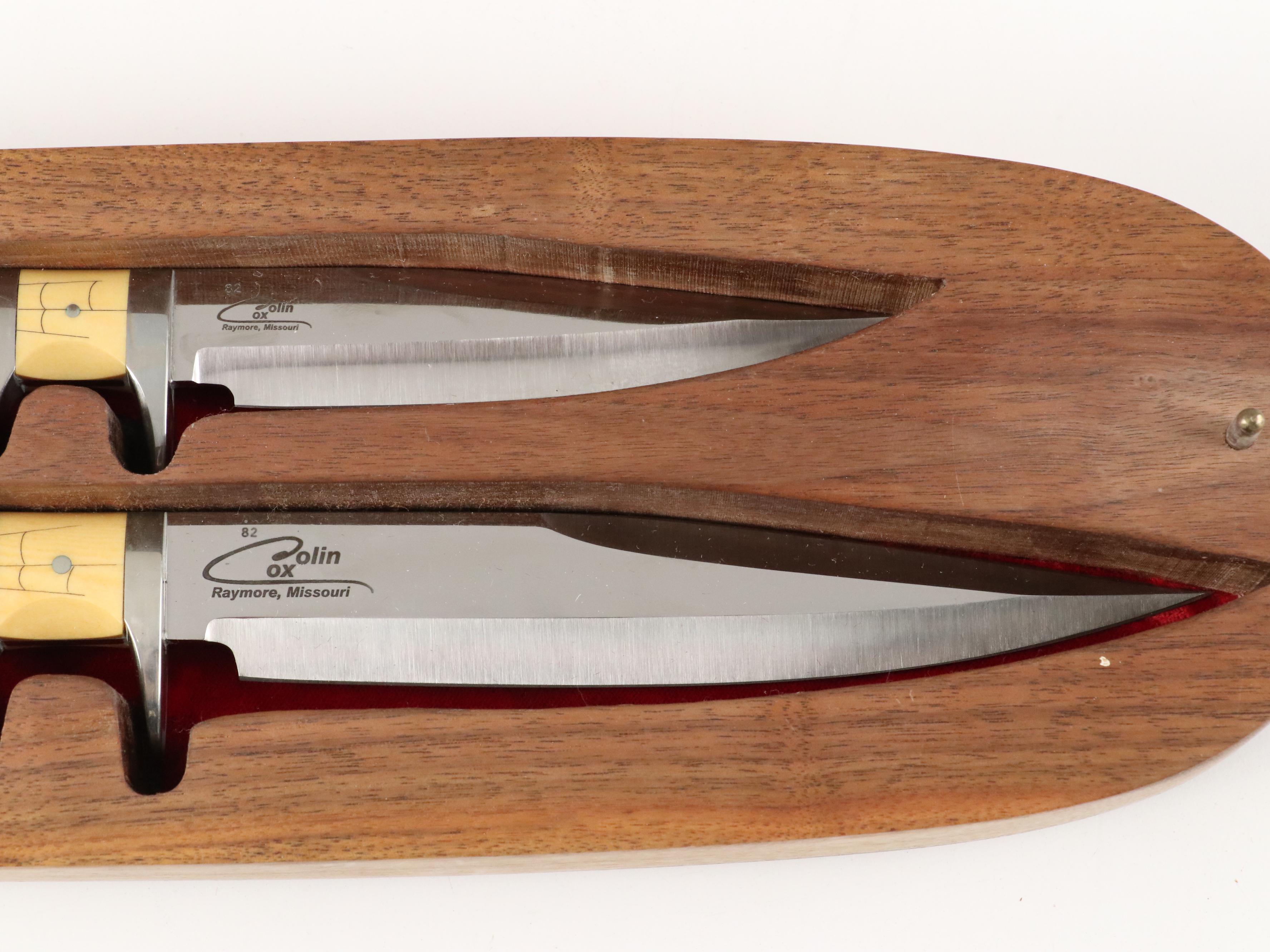Cox Colin Custom Handmade Black Widow Knife Set in Walnut Display Case