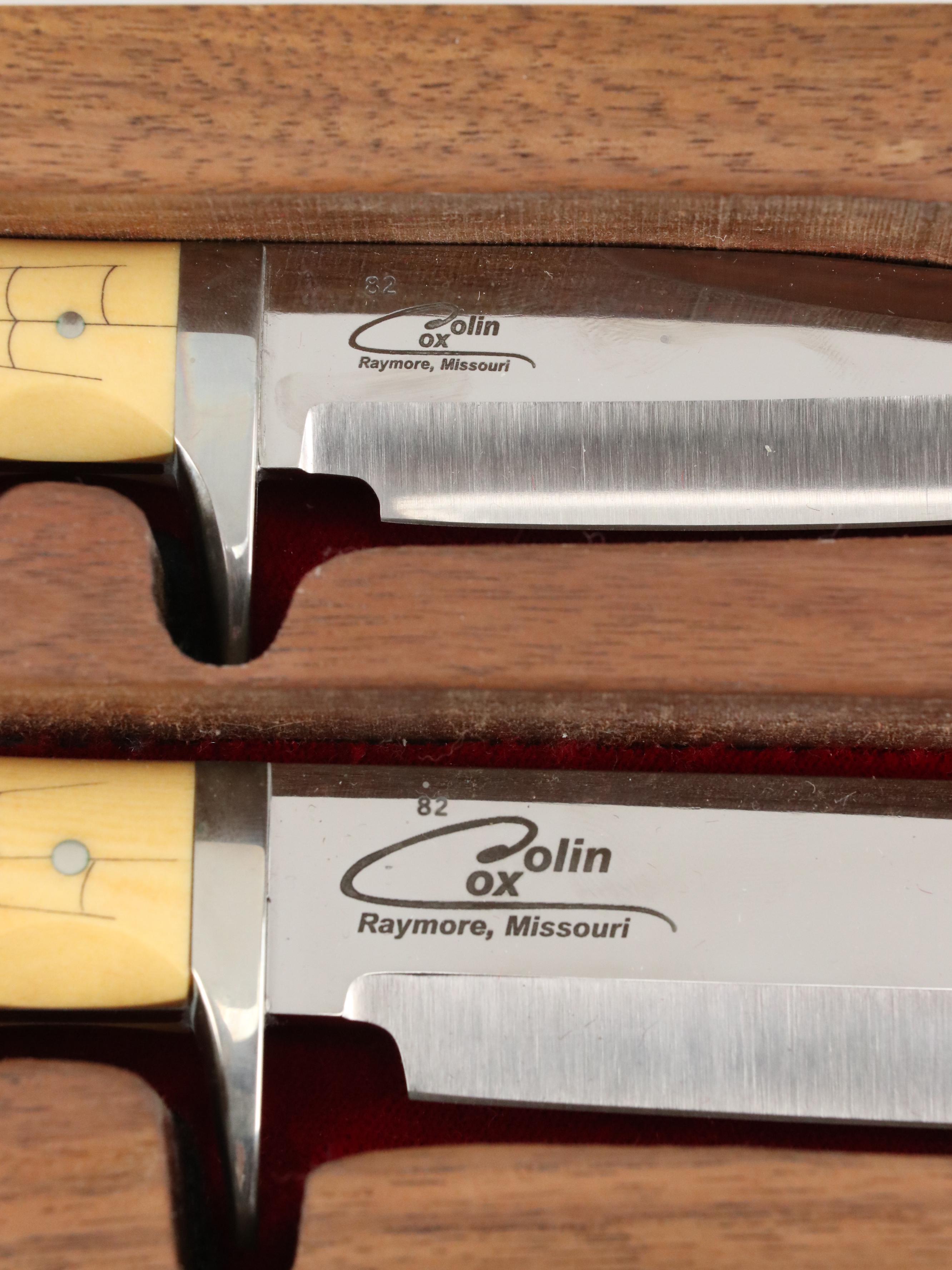 Cox Colin Custom Handmade Black Widow Knife Set in Walnut Display Case