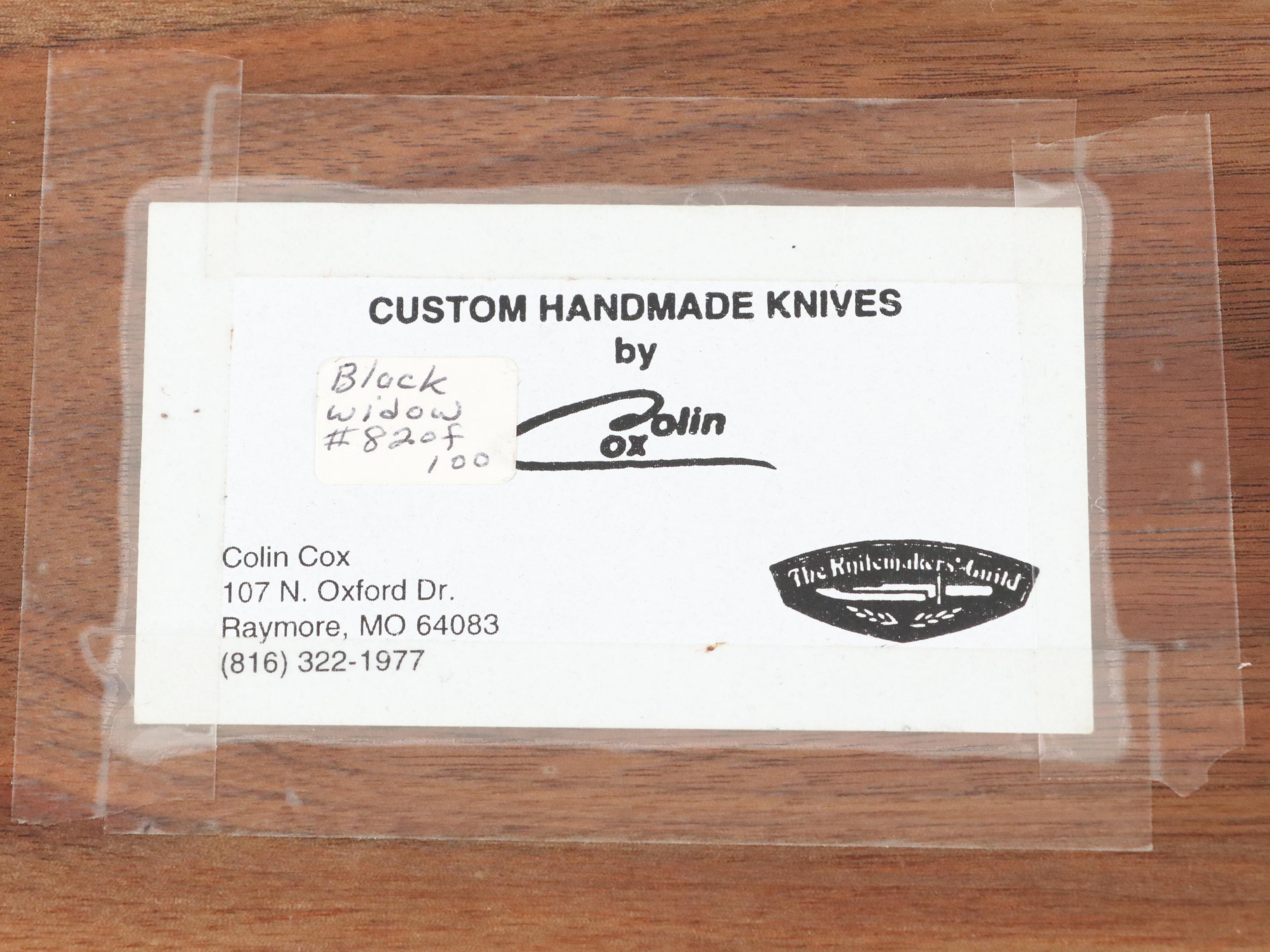 Cox Colin Custom Handmade Black Widow Knife Set in Walnut Display Case