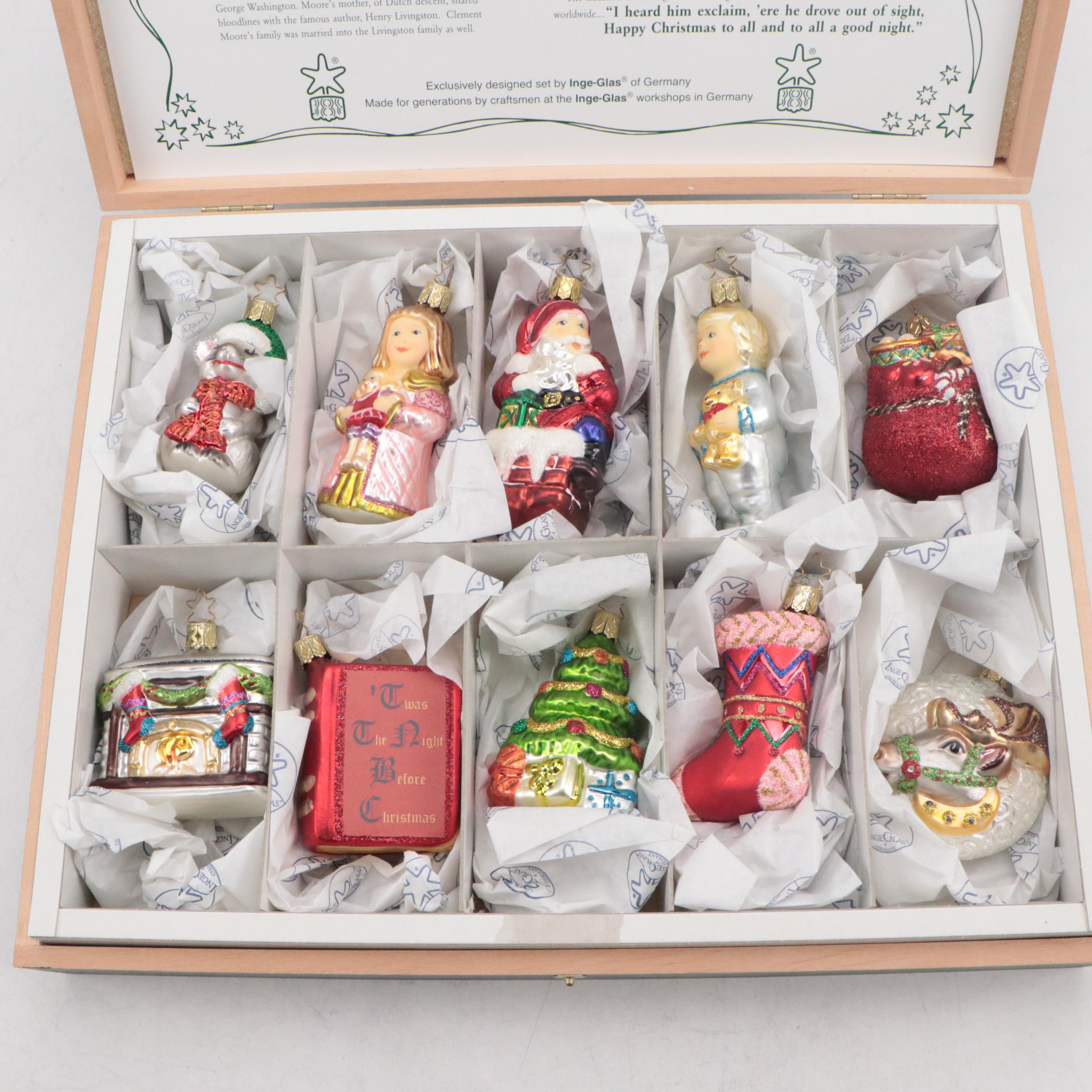 Inge German "Twas the Night Before Christmas" Glass Ornament Set