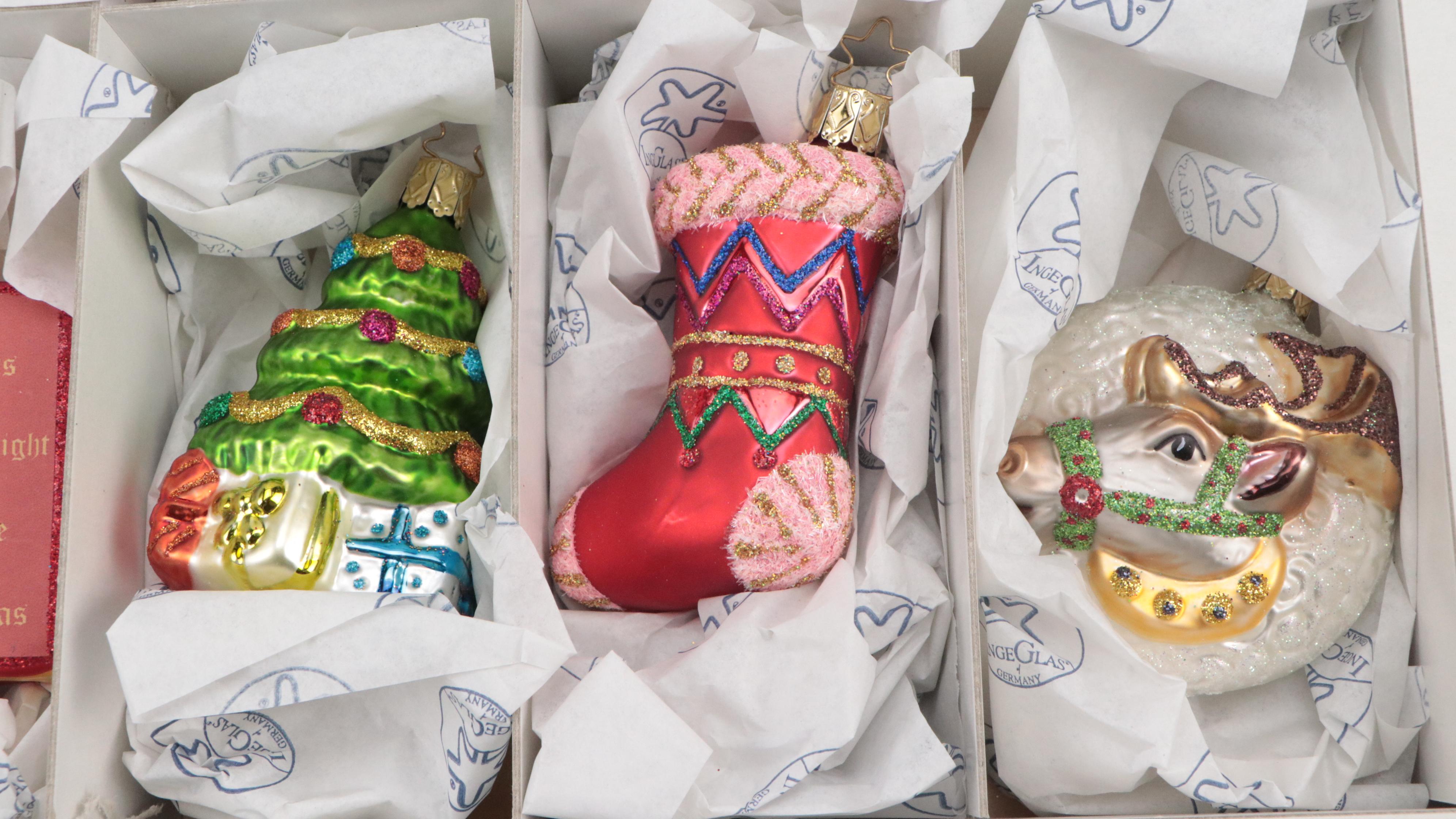 Inge German "Twas the Night Before Christmas" Glass Ornament Set