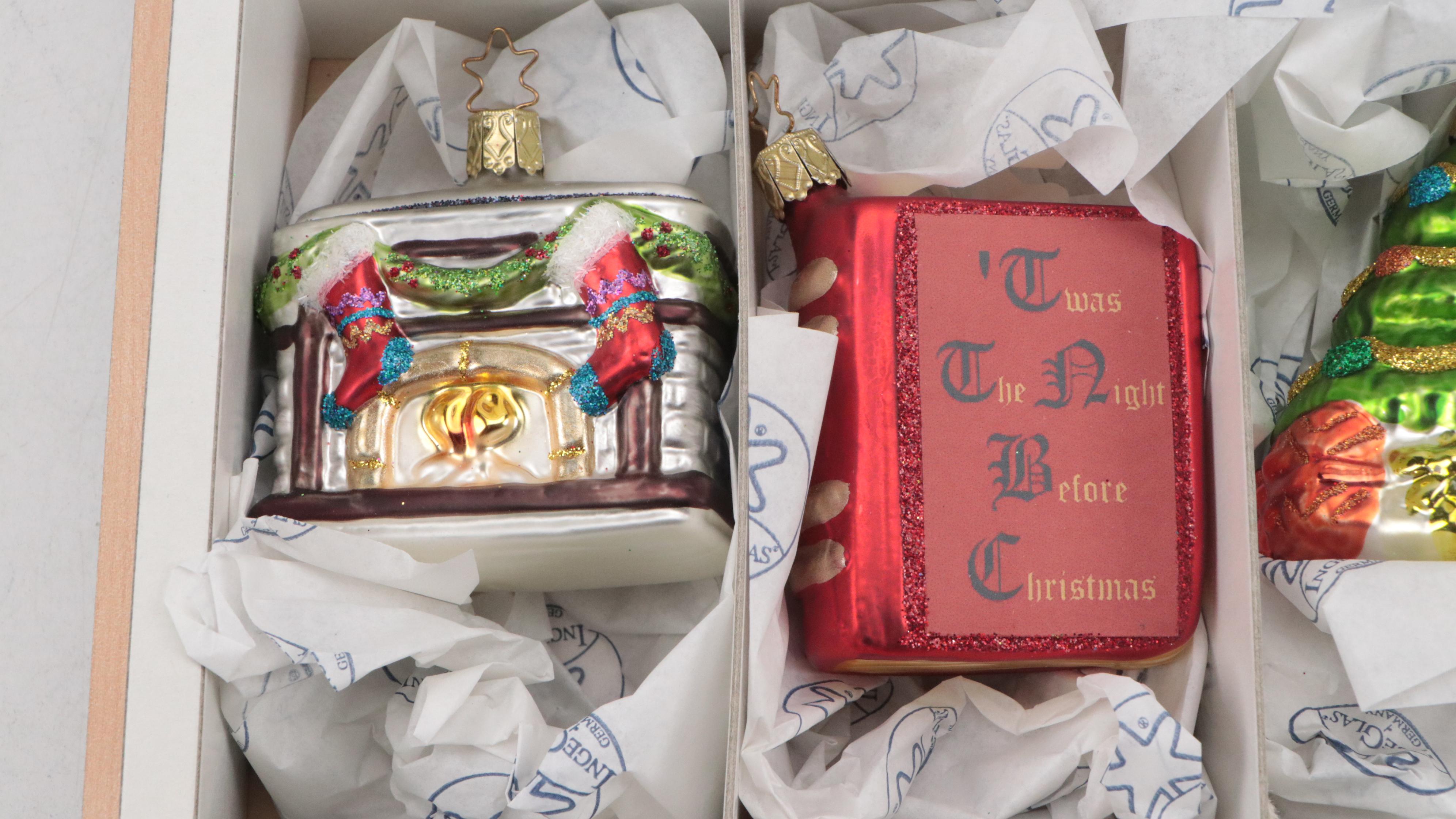 Inge German "Twas the Night Before Christmas" Glass Ornament Set