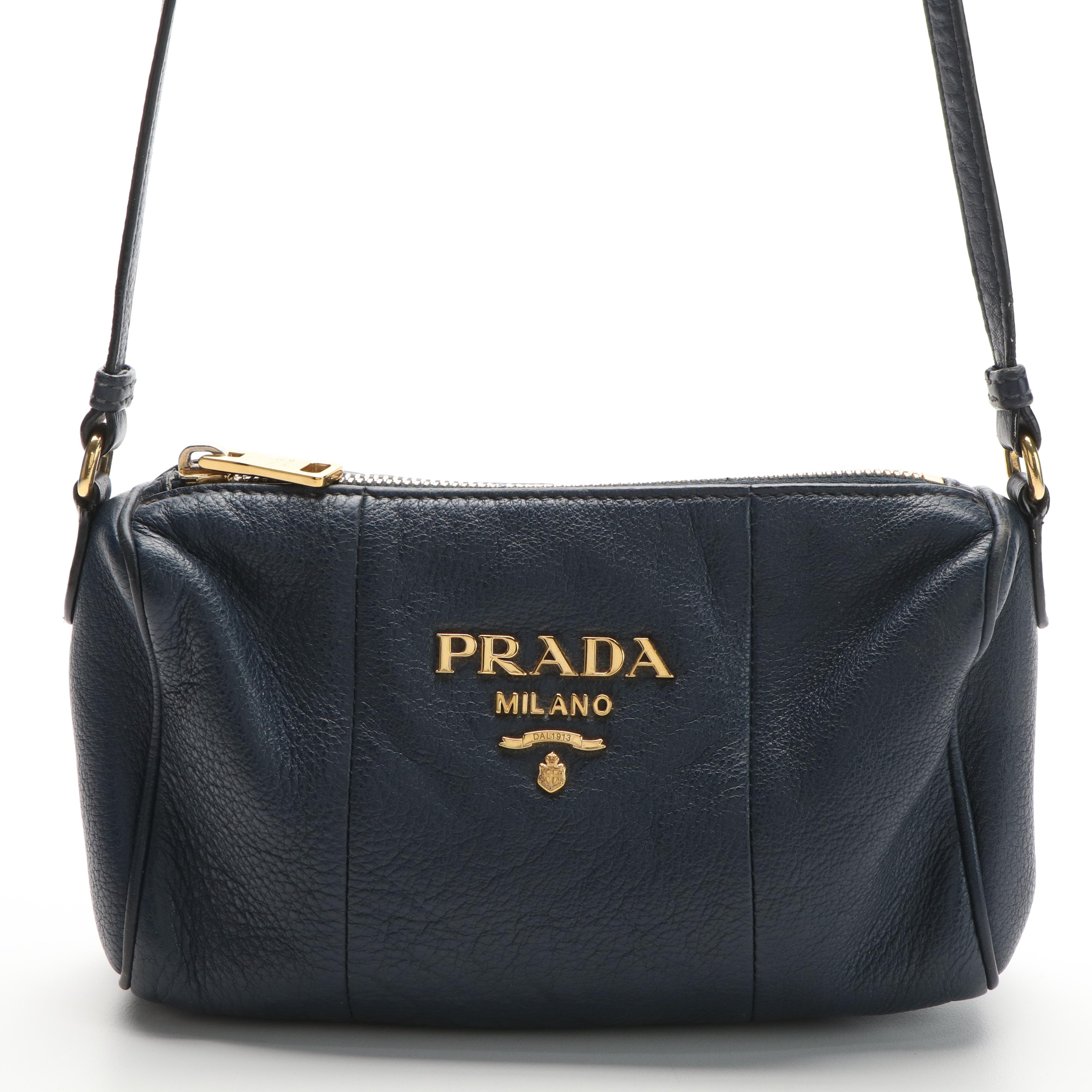 Prada Small Navy Blue Leather Crossbody Bag