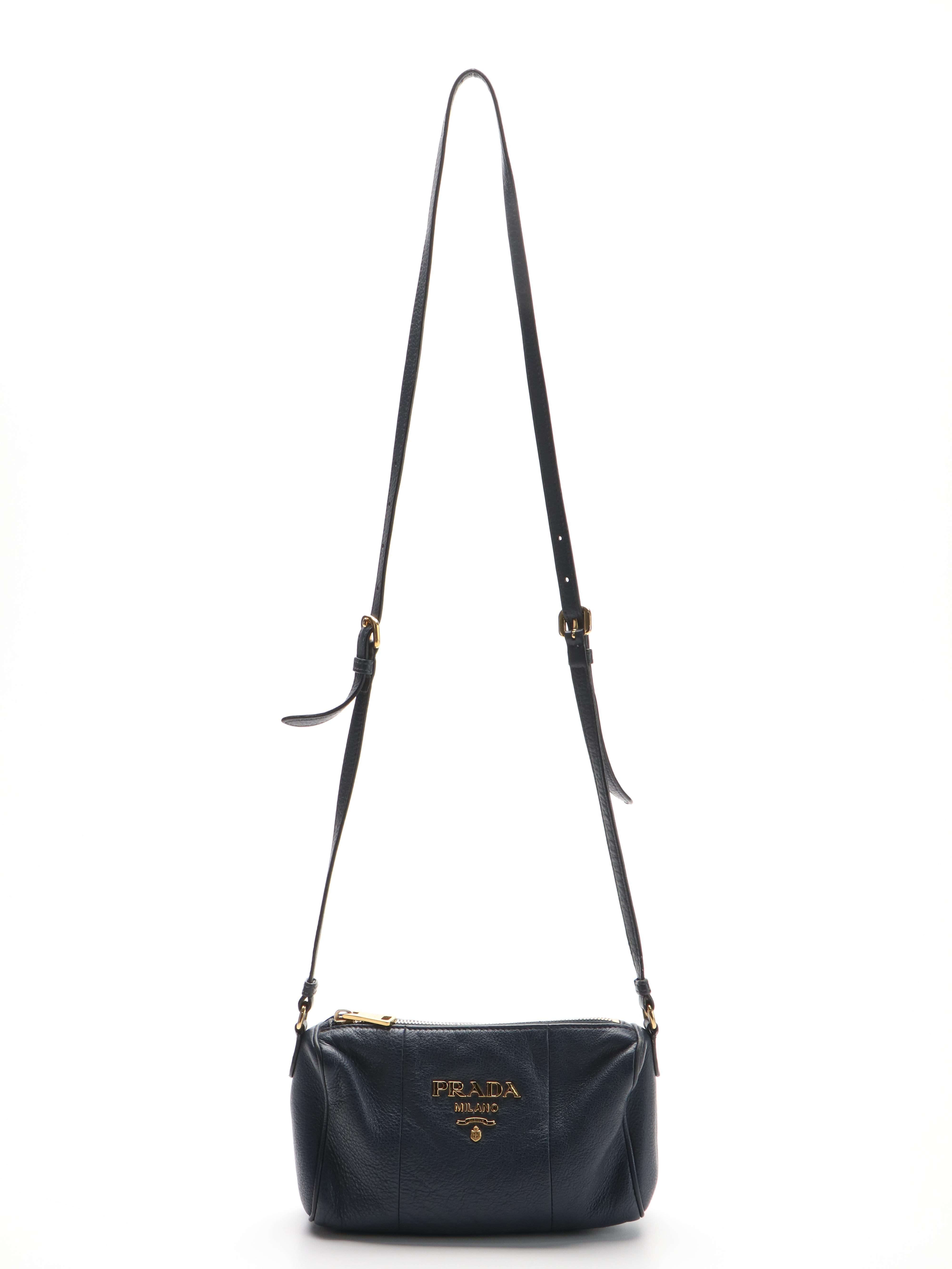 Prada Small Navy Blue Leather Crossbody Bag