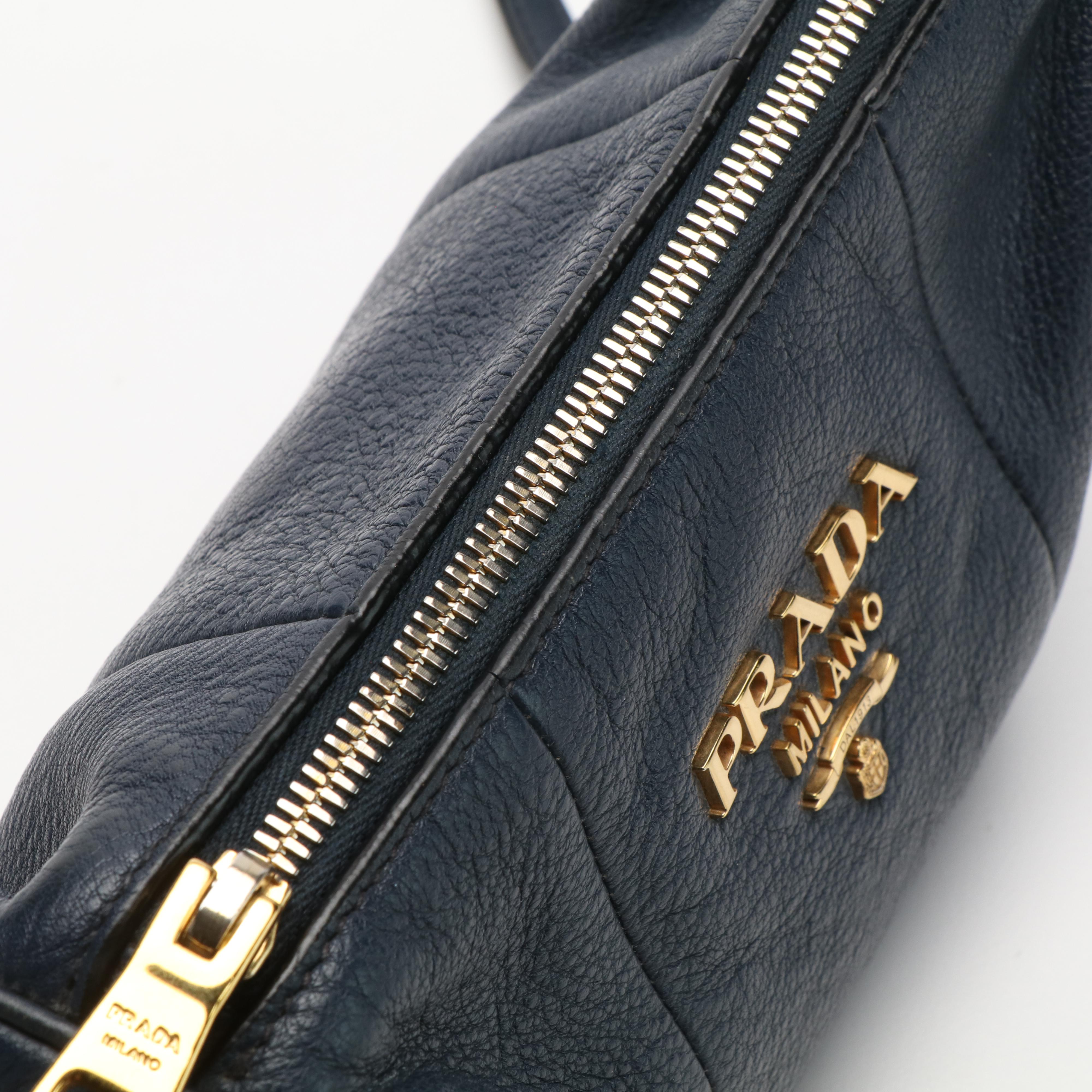 Prada Small Navy Blue Leather Crossbody Bag