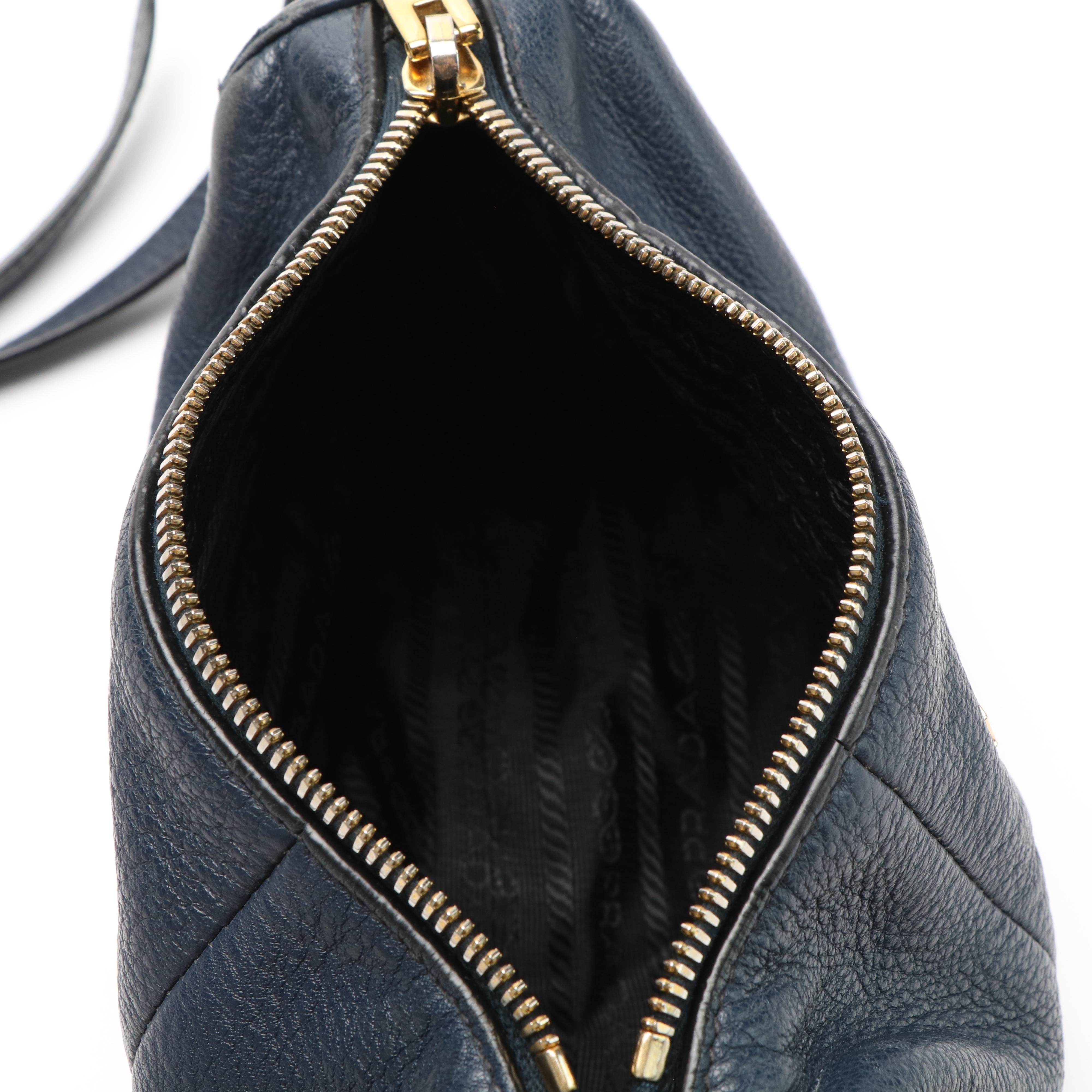 Prada Small Navy Blue Leather Crossbody Bag