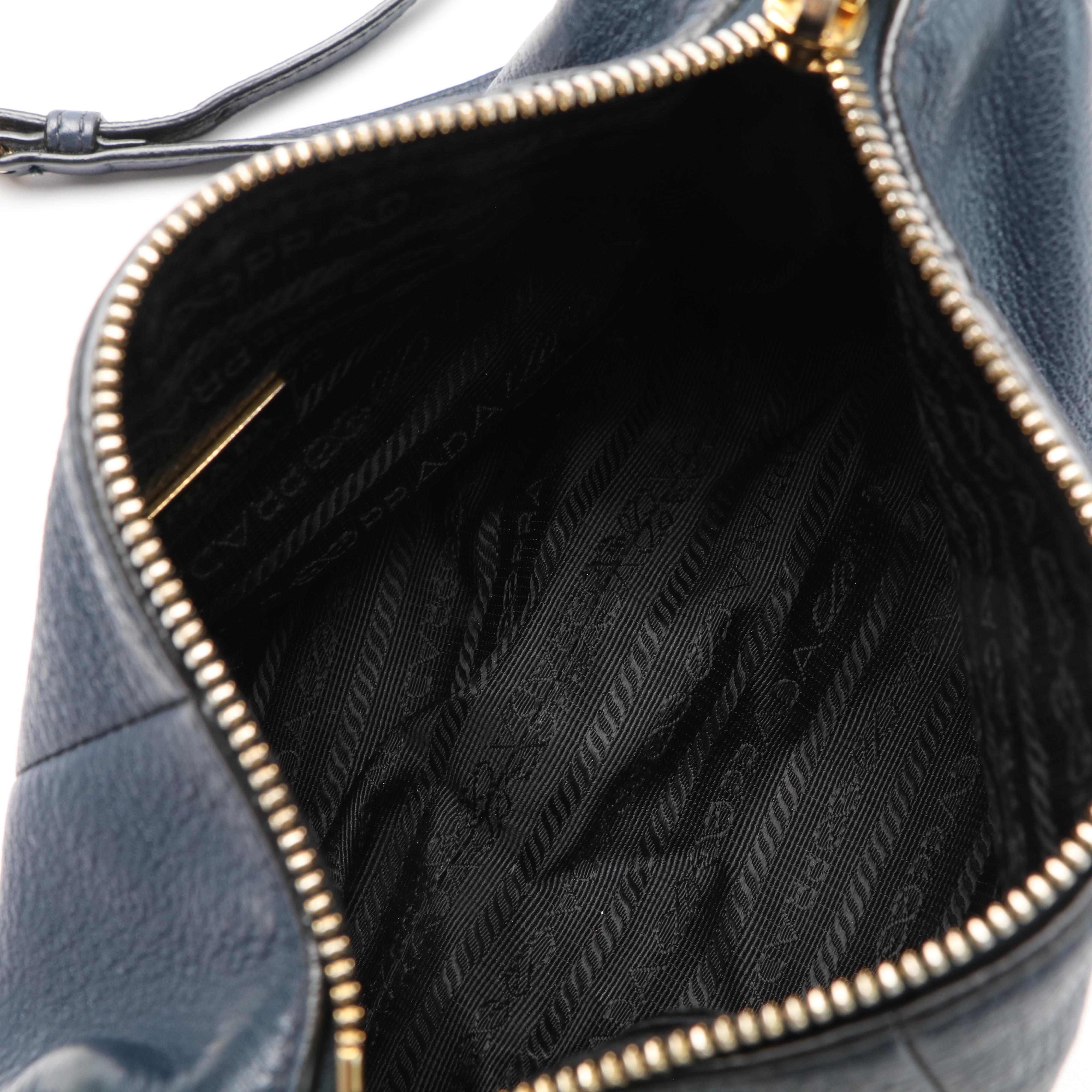 Prada Small Navy Blue Leather Crossbody Bag