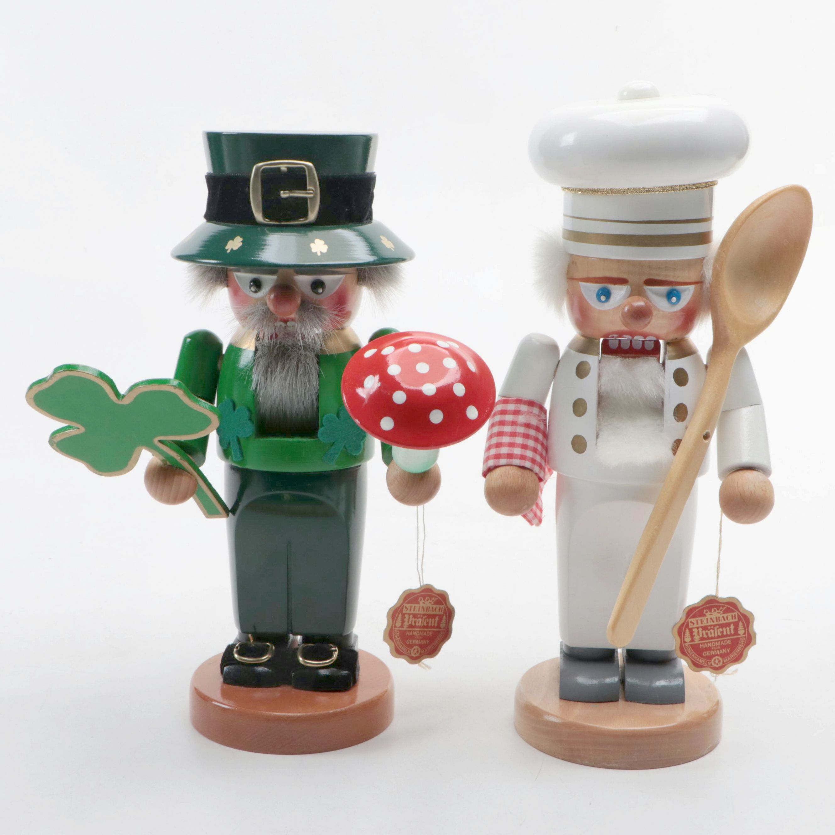 Steinbach "Chubby Lucky Irish" and "Chubby Chef Cook" Wooden Nutcrackers