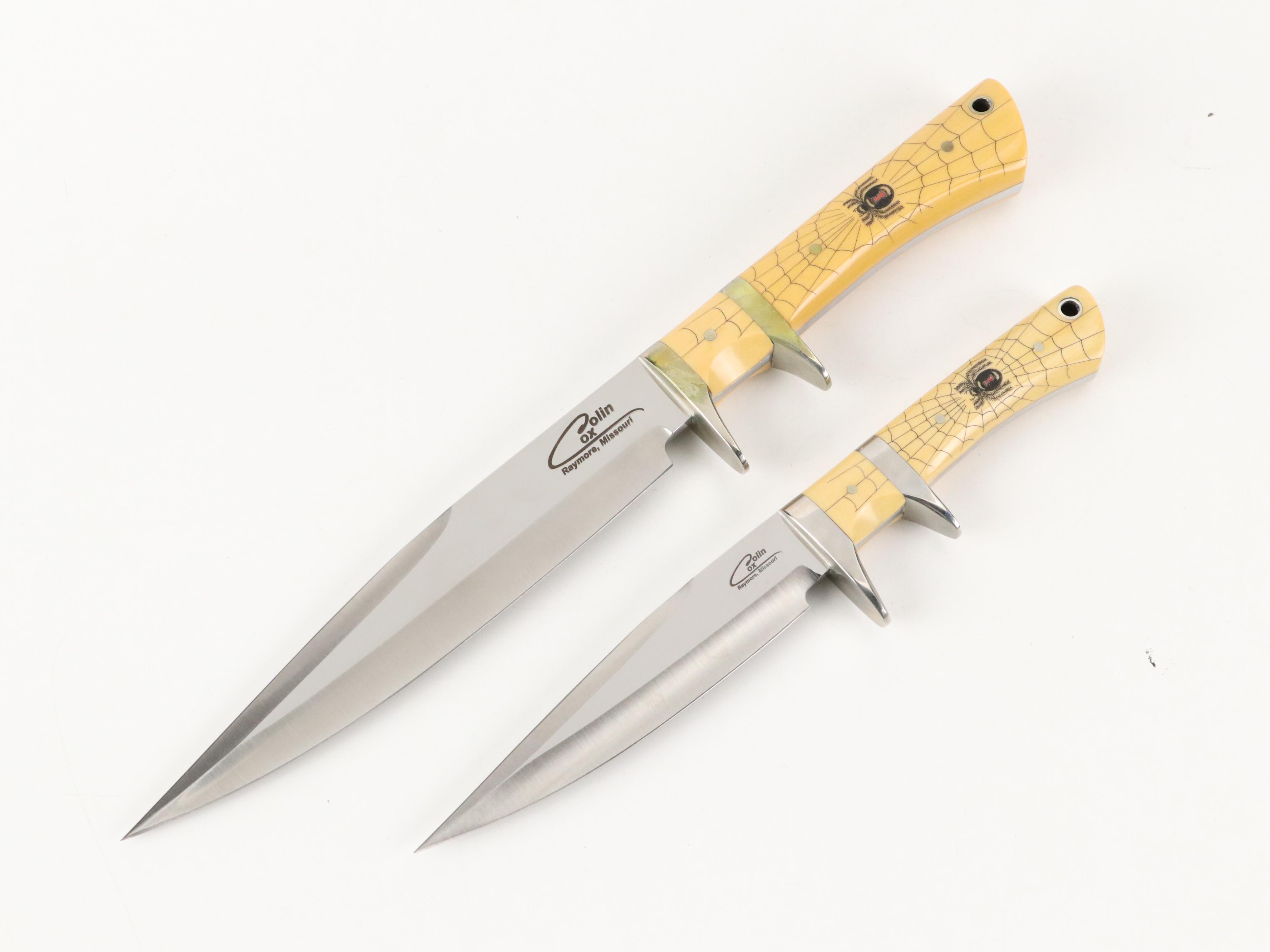 Cox Colin Custom Handmade Black Widow Knife Set in Walnut Display Case