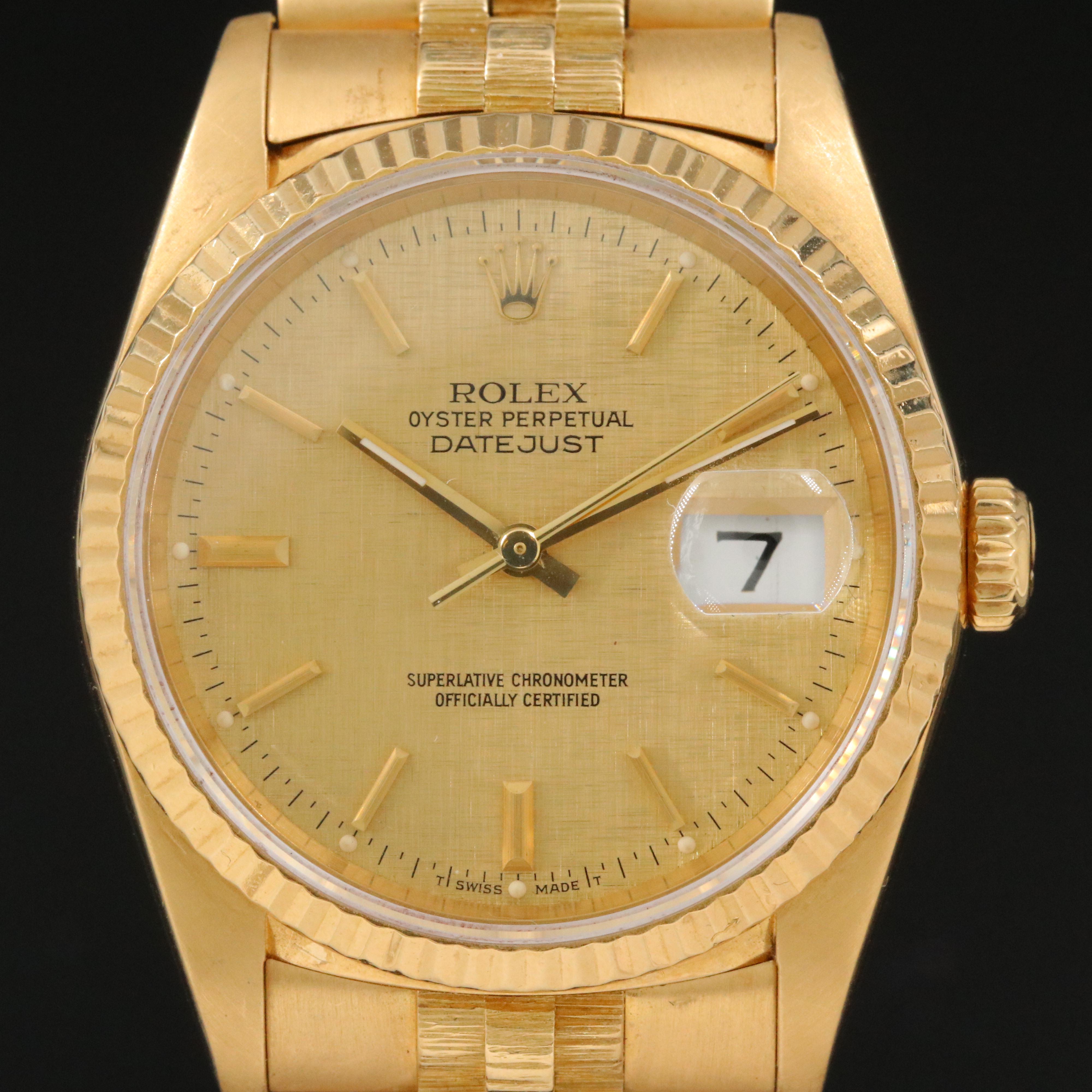 1993 - 1994 18K Rolex Linen Dial Model 16248, Datejust Watch