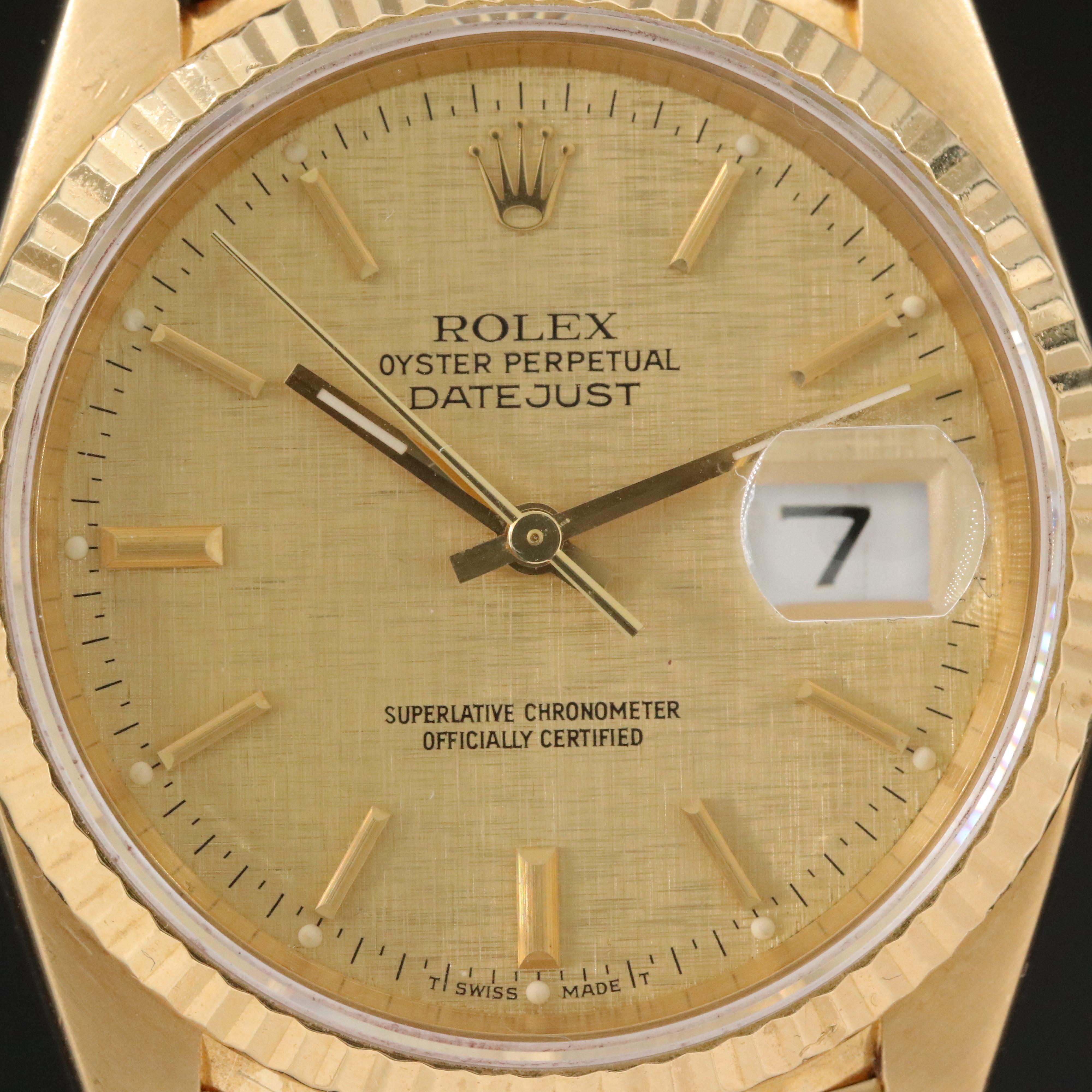 1993 - 1994 18K Rolex Linen Dial Model 16248, Datejust Watch